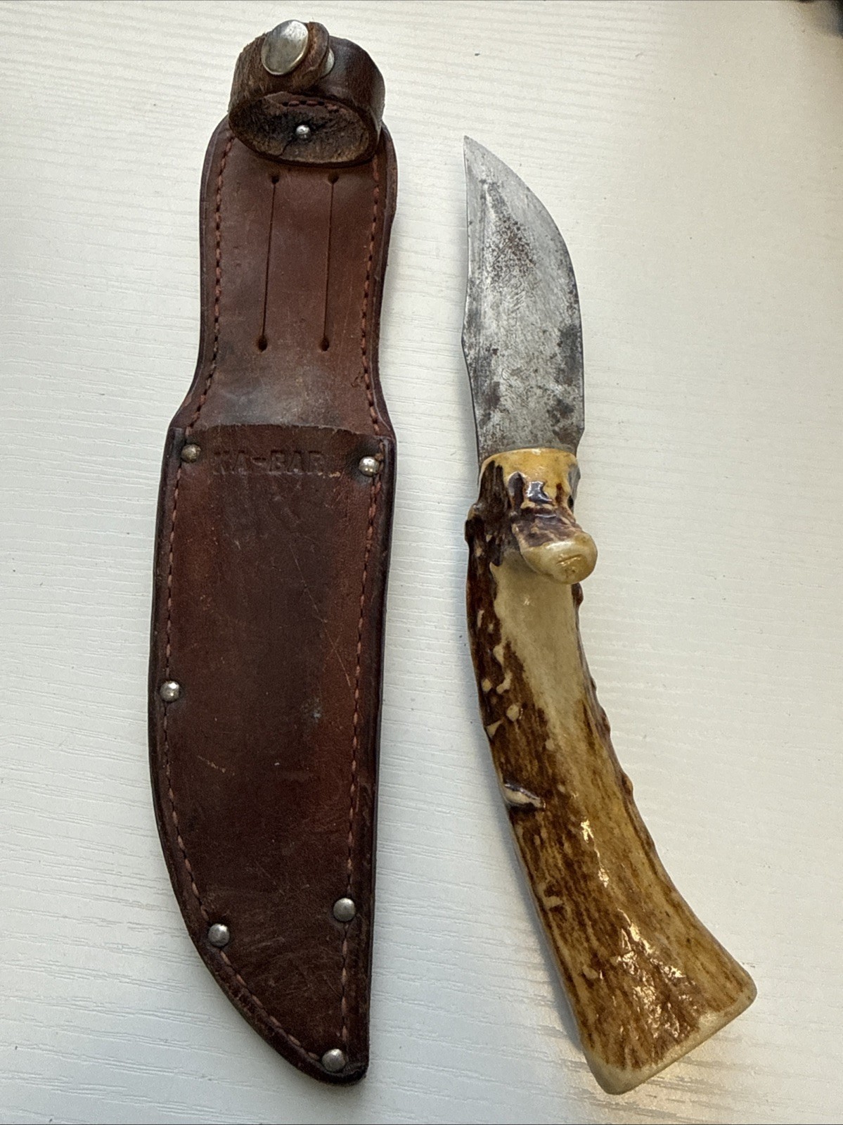 Vintage Swedish Antler Handle Hunting Skinning Knife Faint Sandvik Sweden Mark Vintage Swedish Antler Handle Hunting Skinning Knife Faint Sandvik Sweden Mark