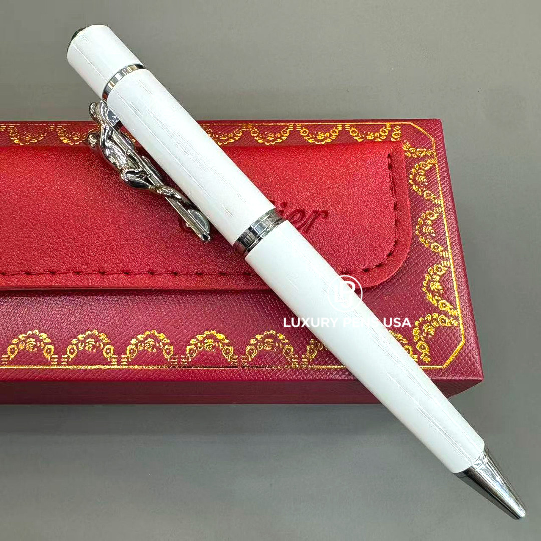 CARTIER Panthère Large White Silver Tone Ballpoint Pen Luxury Rare VIP CARTIER Panthère Large White Silver Tone Ballpoint Pen Luxury Rare VIP