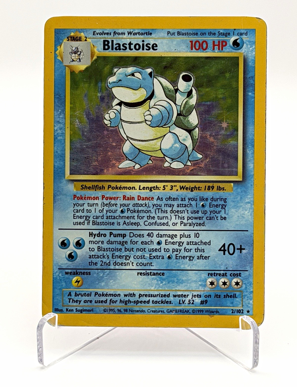Pokémon TCG Blastoise 2/102 Base Set Holo Rare 1999 WOTC English 100 HP vintage