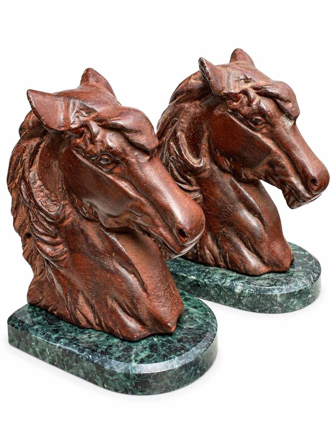 Vintage Horse Head Bookends Green Marble Bases 6.5” Pair Equestrian Decor Vintage Horse Head Bookends Green Marble Bases 6.5” Pair Equestrian Decor
