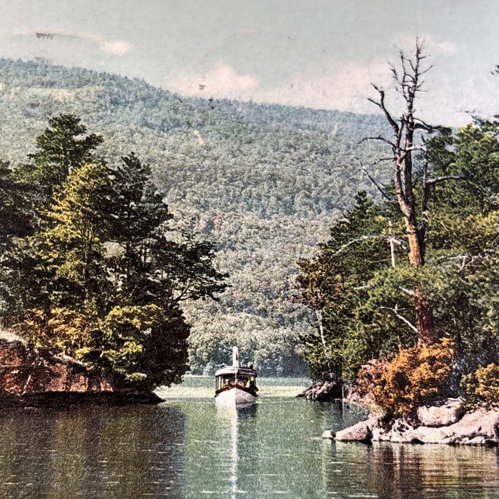 Antique Launch Boat Among Harbor Islands Lake George Phostint Vintage Postcard