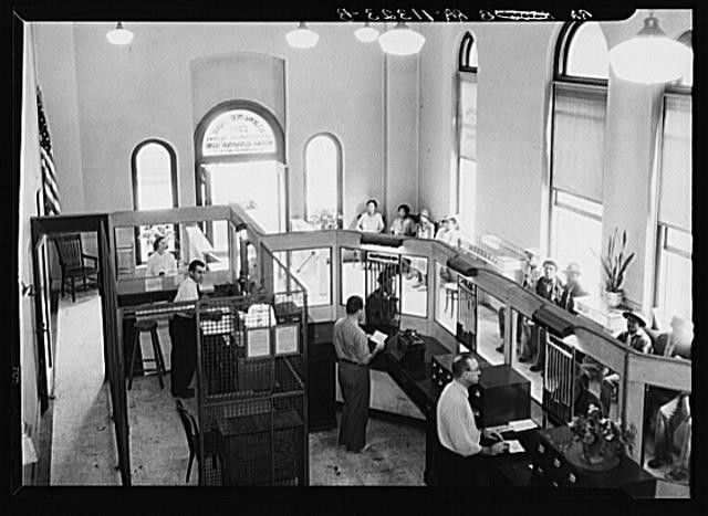 Greenbelt Maryland 1930s Post Office Interior Service Counter Customers