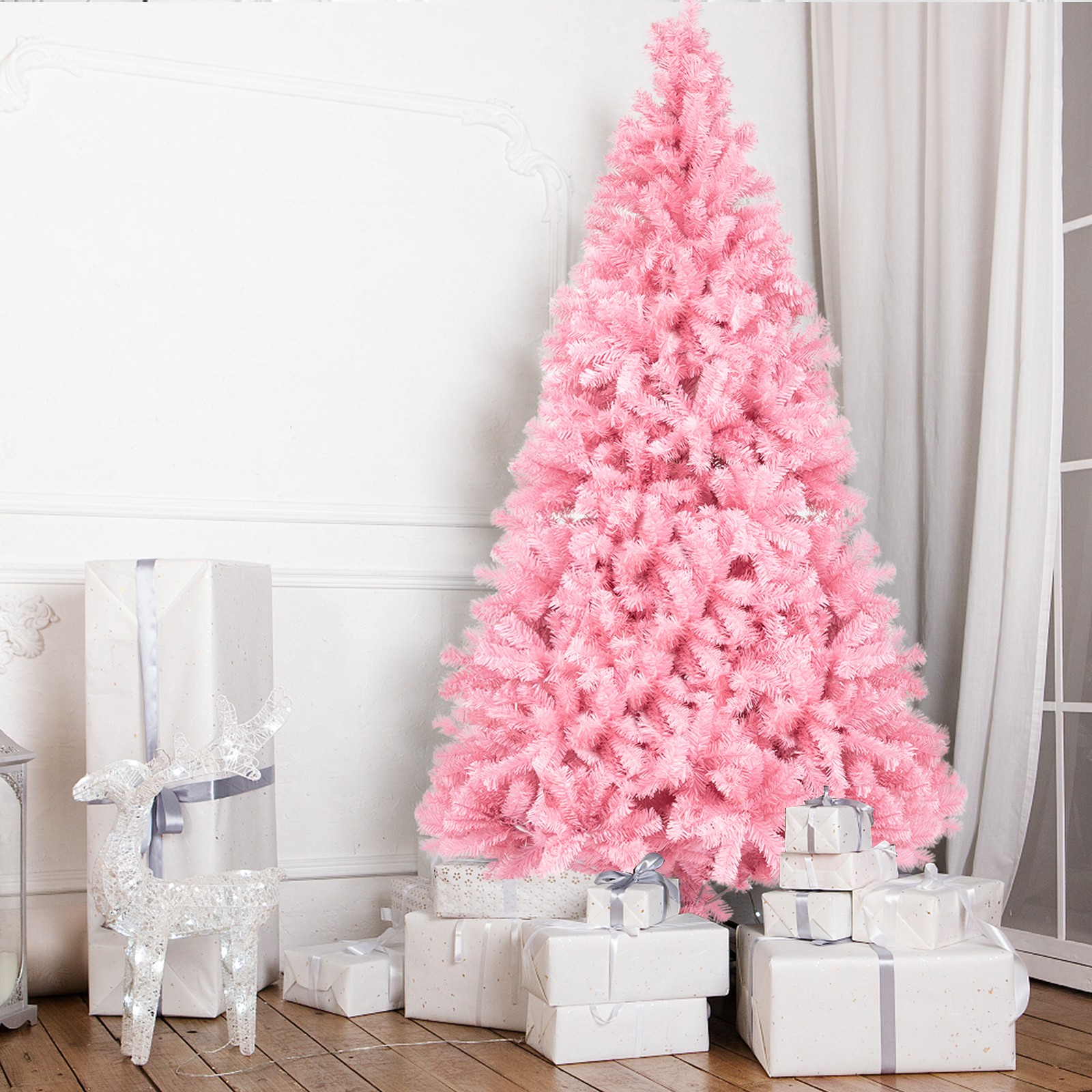 LEADZM 7ft 1400 Branch PVC Branch Iron Bracket Christmas Tree Pink