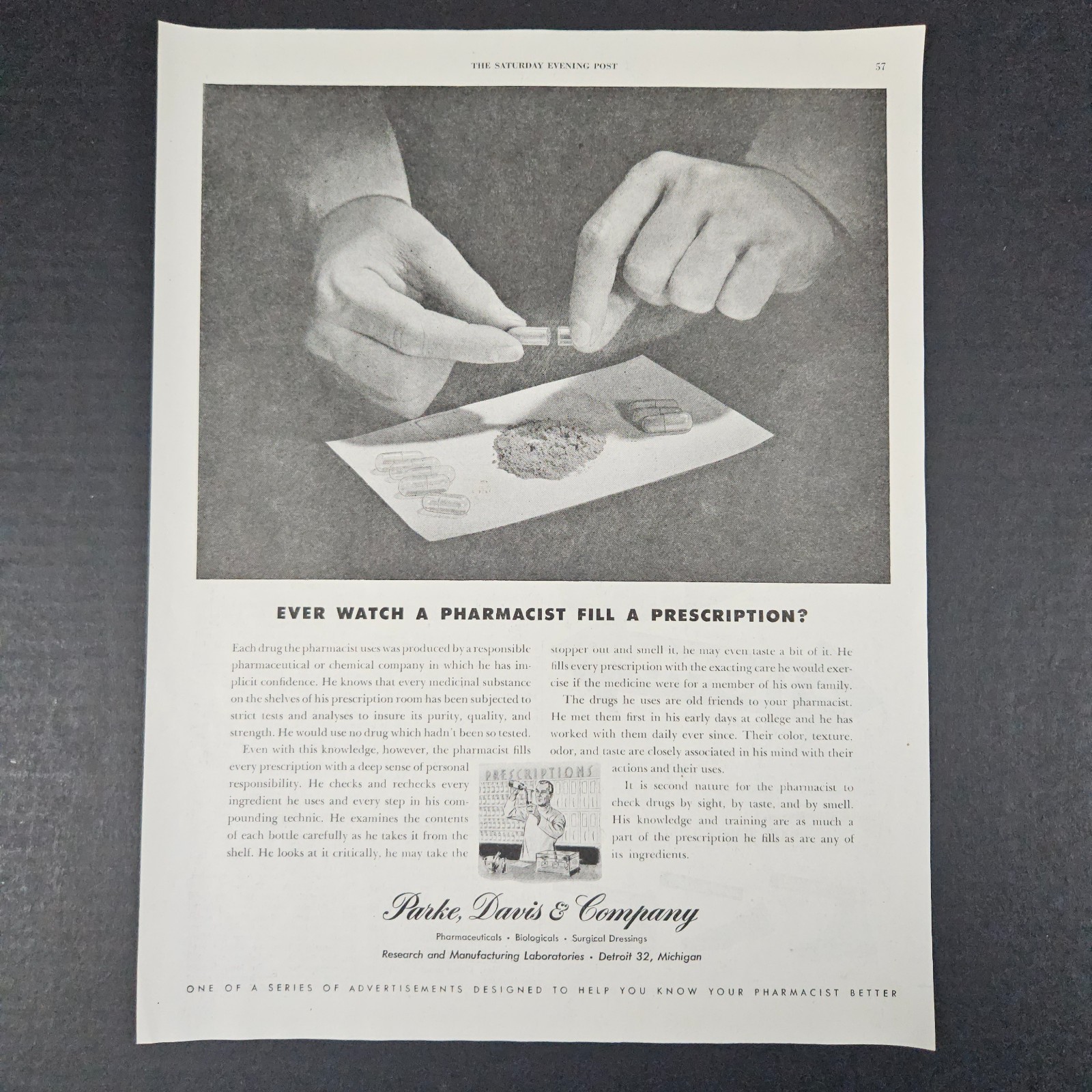 1945 Parke Davis & Company Vintage Print Ad Pharmaceuticals Biologicals Detroit
