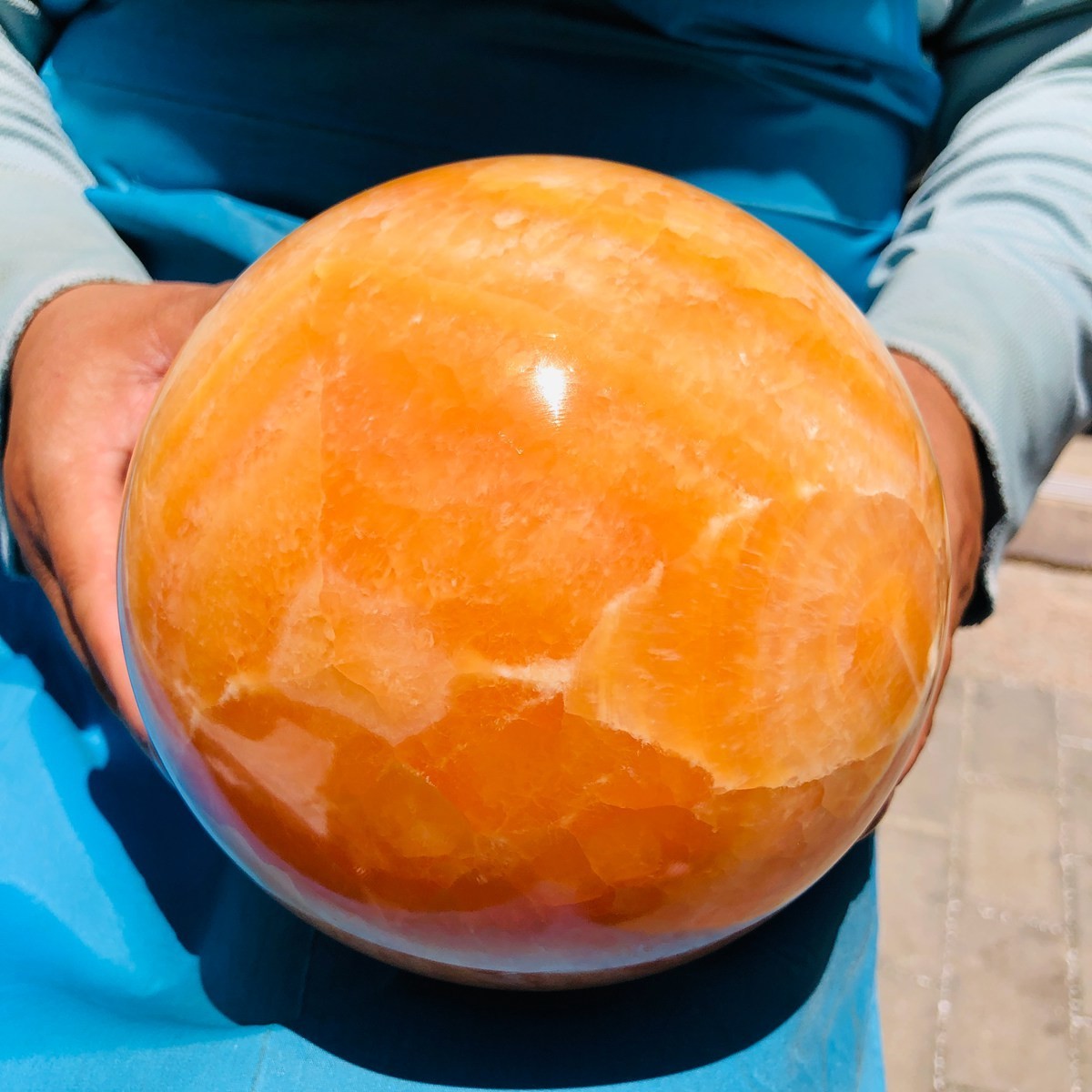 10.14LB Natural Crystal Sphere Stunning Honey Tone Yellow Calcite Ball Healing 10.14LB Natural Crystal Sphere Stunning Honey Tone Yellow Calcite Ball Healing