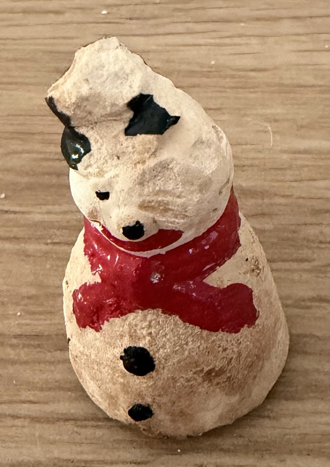 Vintage Antique Bisque Snowman Holiday Christmas Mini Figurine Chipped Paint