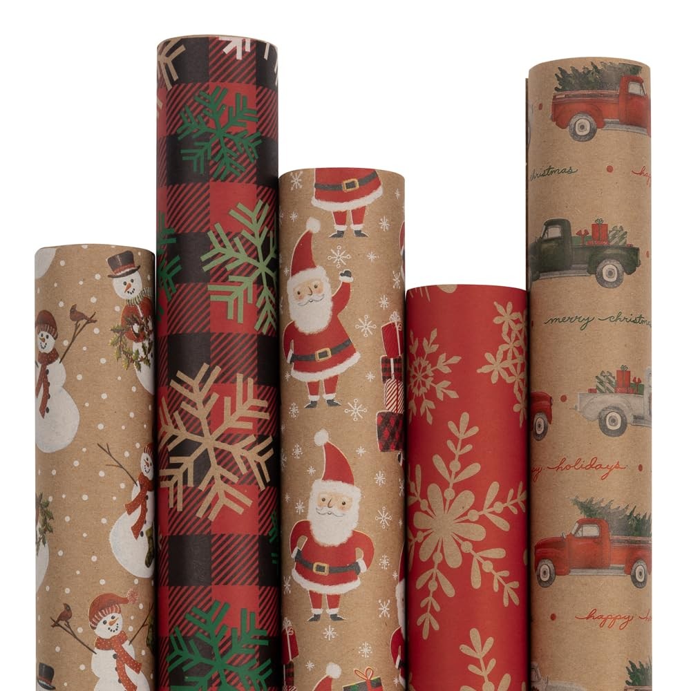 JAM Paper Christmas Kraft Wrapping Paper 125 Sq Ft 5 Rolls/Pack JAM Paper Christmas Kraft Wrapping Paper 125 Sq Ft 5 Rolls/Pack