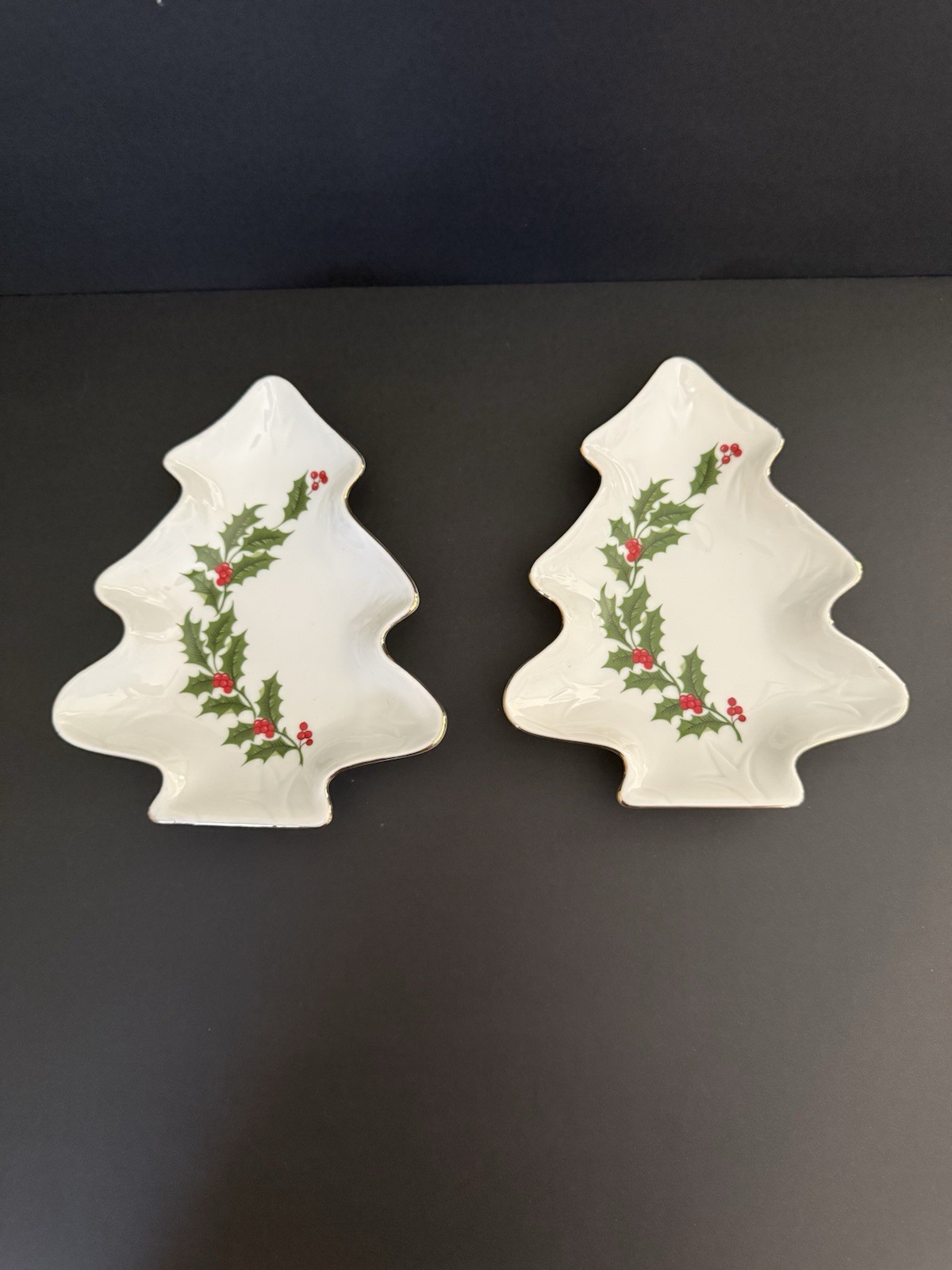 Set Of 2 VTG Christmas Tree Candy Dishes R. H. Macy & Co Ivory Holly Japan Set Of 2 VTG Christmas Tree Candy Dishes R. H. Macy & Co Ivory Holly Japan