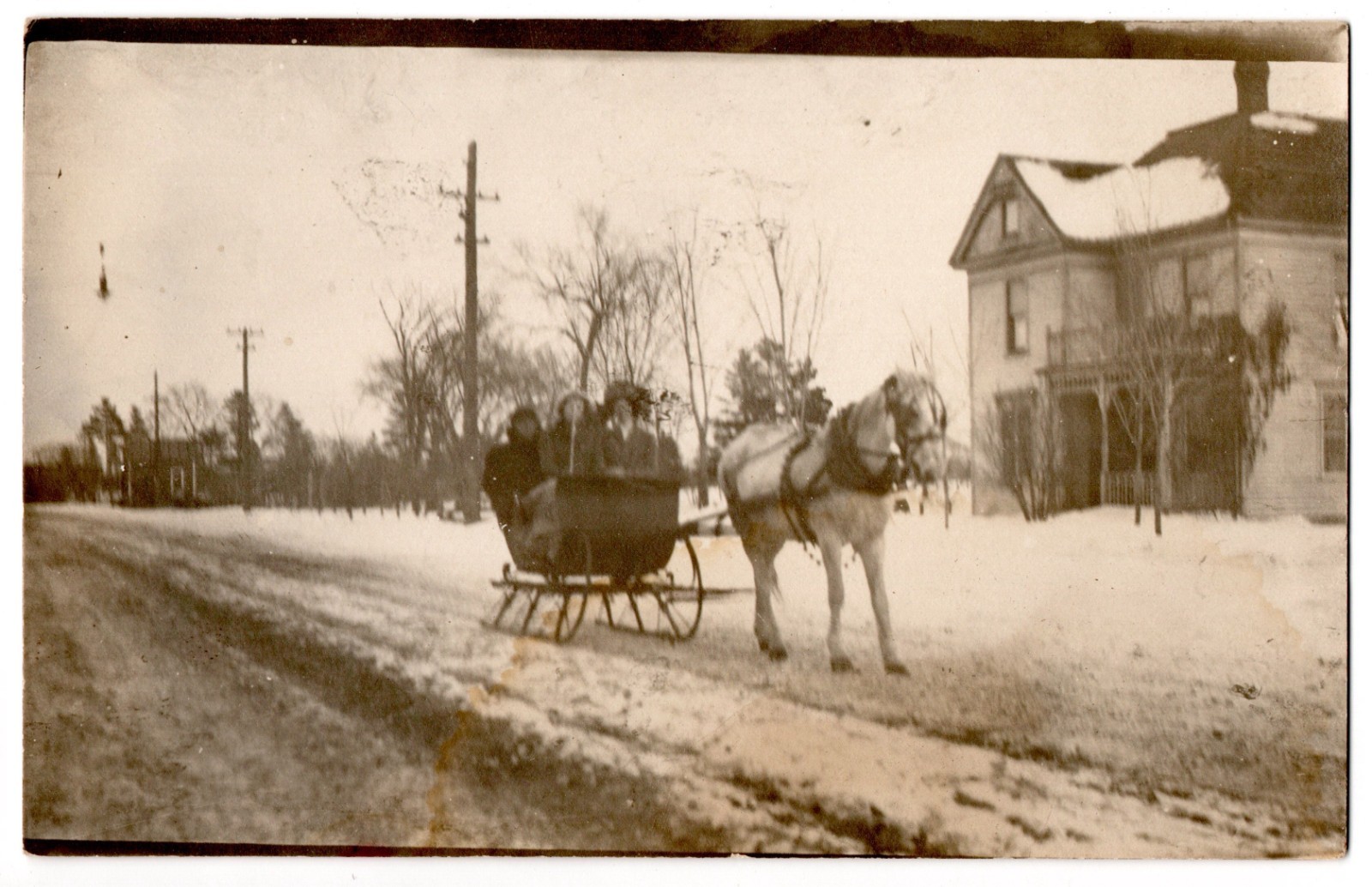 Antique Real Photo Postcard RPPC Winter Sleigh Ride Horse Buggy Sled House Photo Antique Real Photo Postcard RPPC Winter Sleigh Ride Horse Buggy Sled House Photo