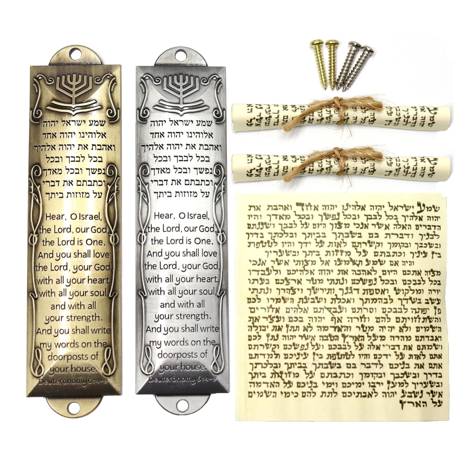 Mezuzah with Scroll for Door Set of 2 Mezuzah Cases Scrolls Metal with English