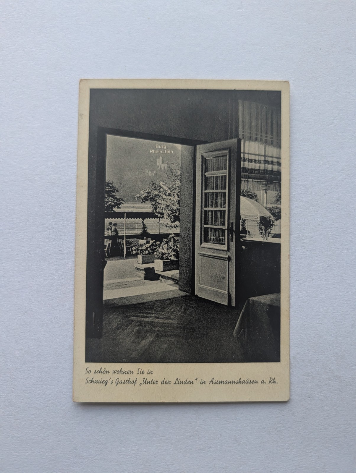 Assmannshausen Ansichtskarte Gasthof Unter den Linden gelaufen Feldpost 1941 Assmannshausen Ansichtskarte Gasthof Unter den Linden gelaufen Feldpost 1941