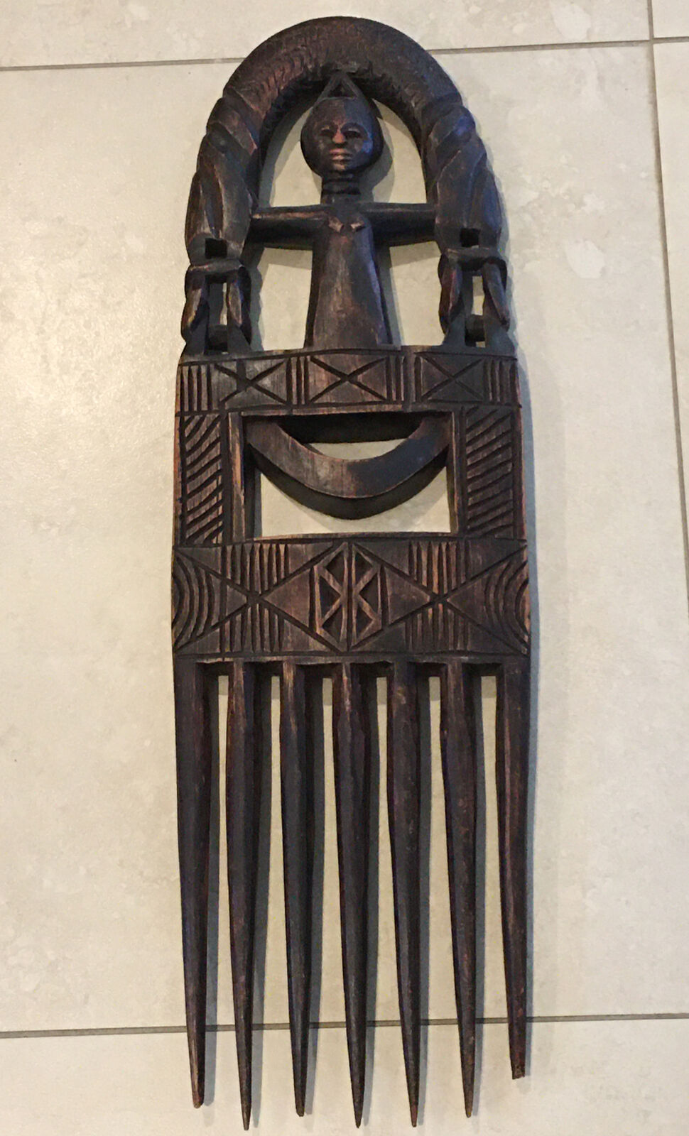 Vintage 22” Wood Hand Carved Maasai African Tribal  Fork Decor