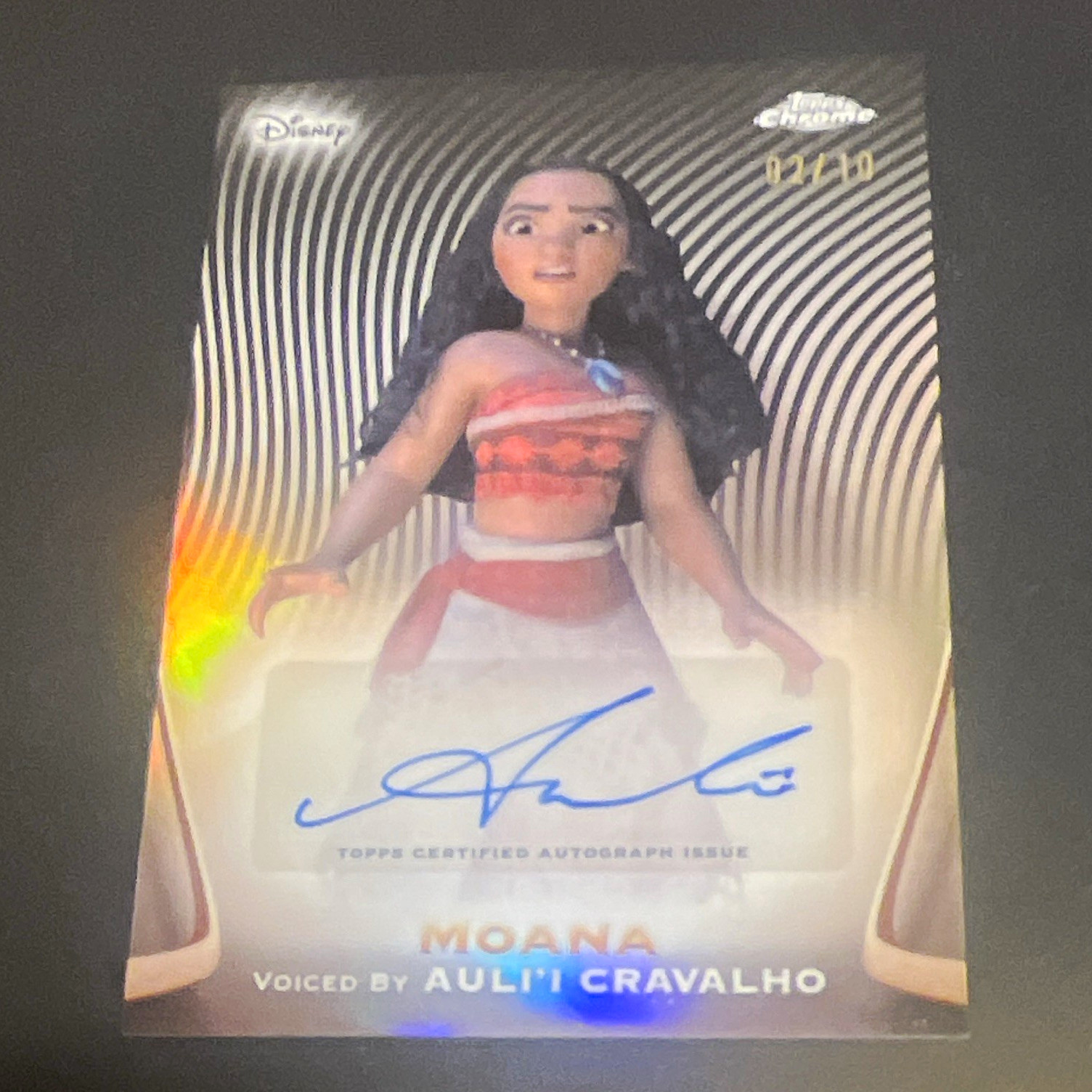 Topps 2025 Disney Chrome Moana AA-AC Auli\'i Cravalho Blk Sapphire Auto 02/10 Topps 2025 Disney Chrome Moana AA-AC Auli\'i Cravalho Blk Sapphire Auto 02/10