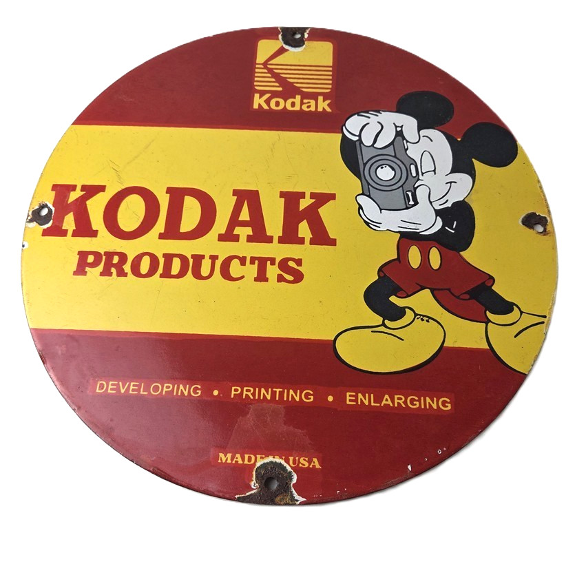 Vintage Kodak Camera Sign - Photos Manufacturer Mickey Gas Pump Porcelain Sign Vintage Kodak Camera Sign - Photos Manufacturer Mickey Gas Pump Porcelain Sign