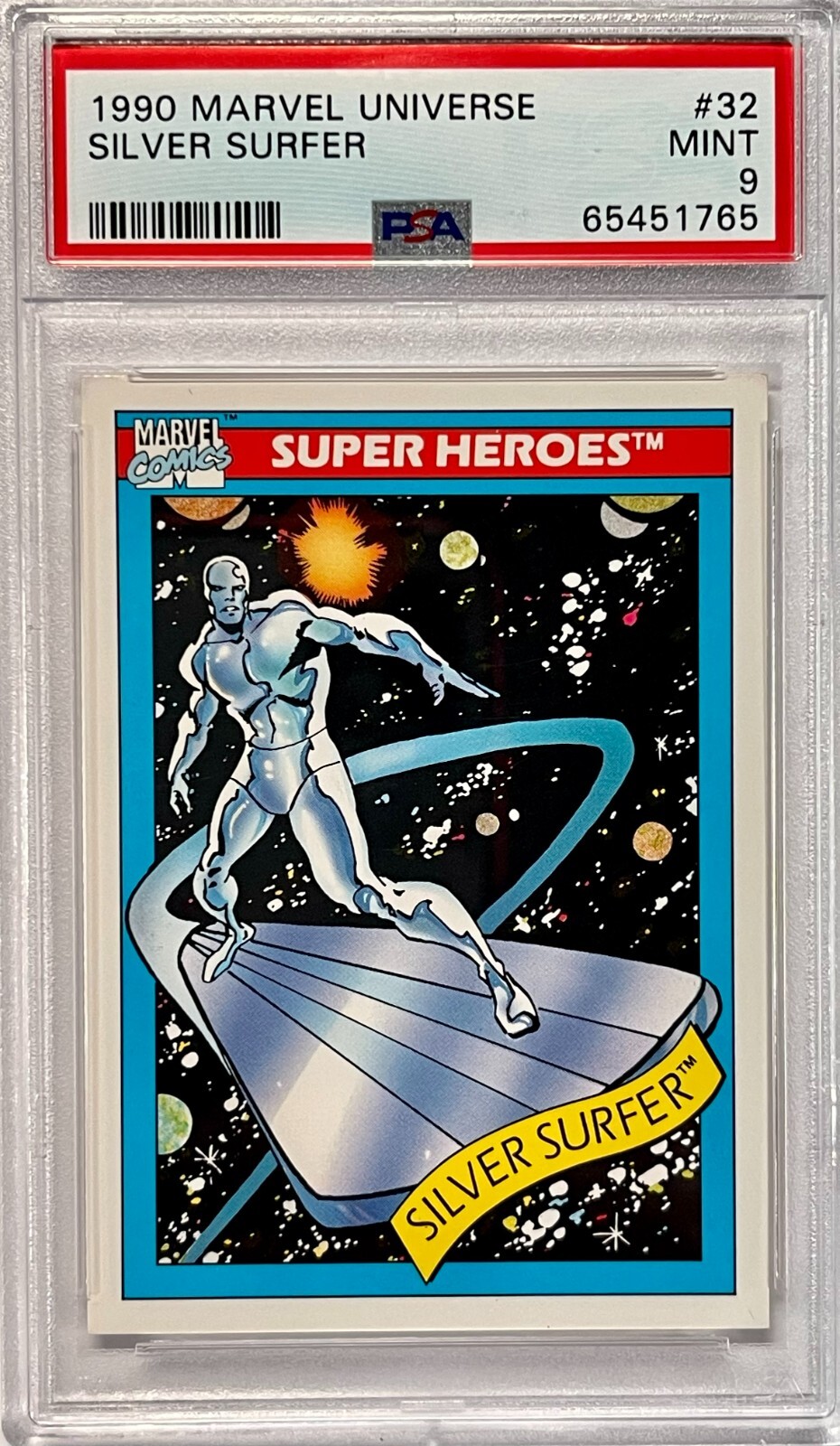 1990 Impel Marvel Universe #32 Silver Surfer Fantastic Four Rookie PSA MINT 9 1990 Impel Marvel Universe #32 Silver Surfer Fantastic Four Rookie PSA MINT 9
