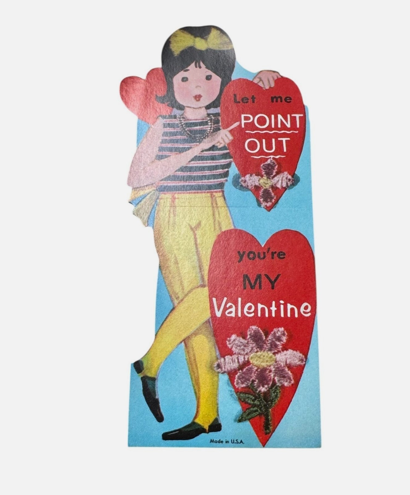 Vintage Valentine\'s Day Card, Cute Girl, Die Cut Card