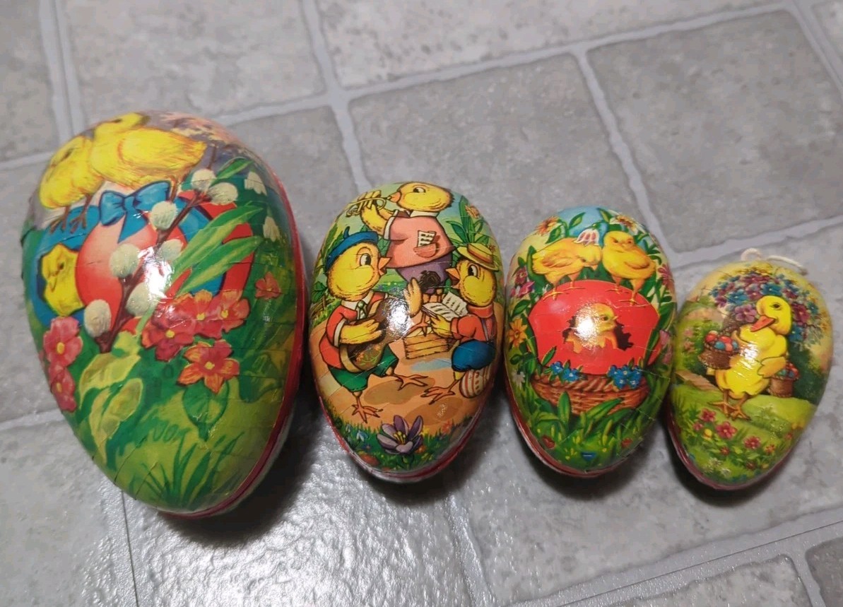 Vintage West Germany Paper Mache Easter Egg Ducks Chicks Nesting Set 4 Container Vintage West Germany Paper Mache Easter Egg Ducks Chicks Nesting Set 4 Container