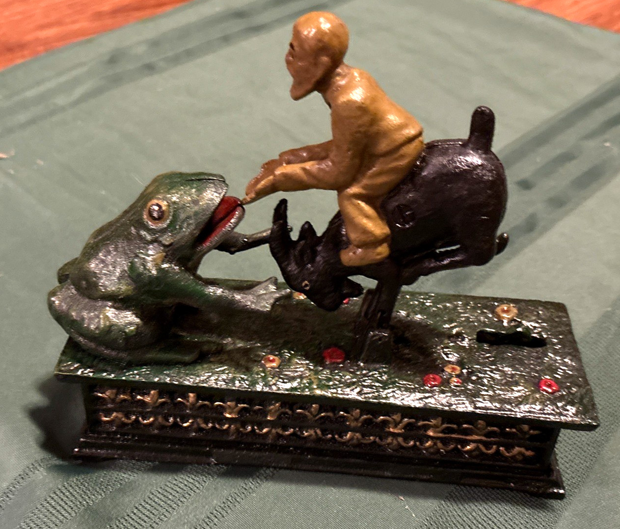 Cast Iron Mechanical Bank Hubley 1906 Man Frog And Goat Cast Iron Mechanical Bank Hubley 1906 Man Frog And Goat