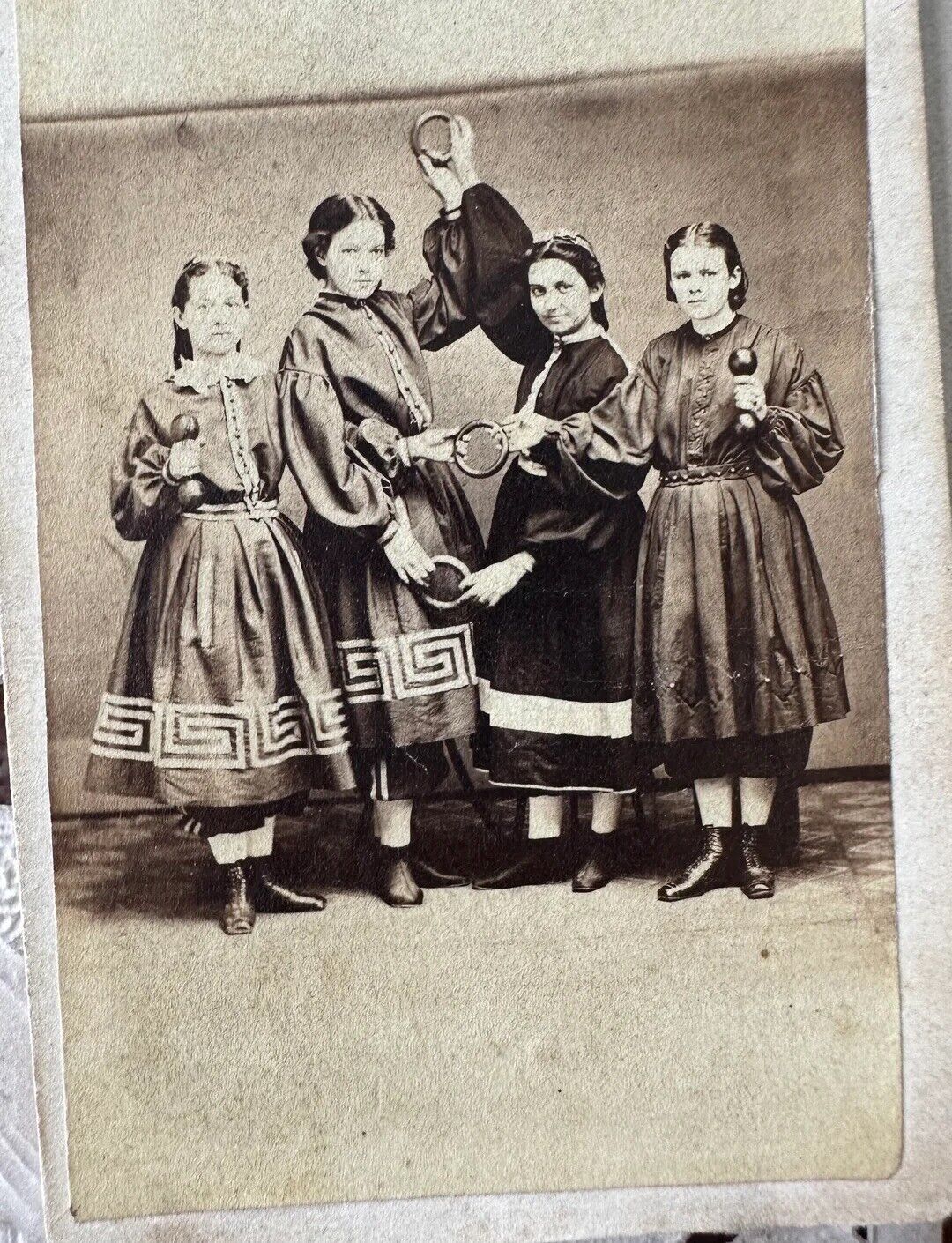 Rare CDV Victorian Gym Class Girls Exercising 1860s Photo Bodybuilding