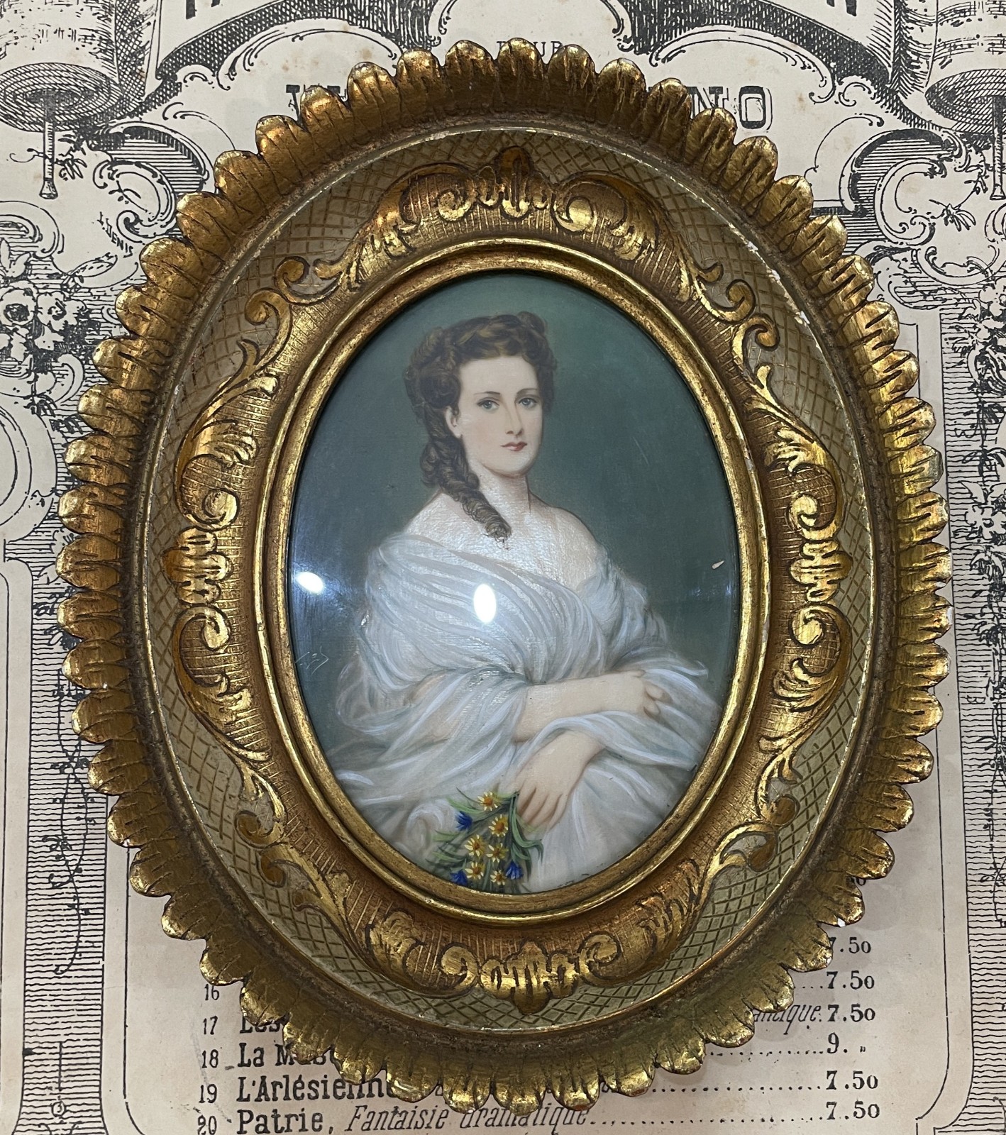 Antique French Hand Painted Miniature Duchess of Mouchy c1900 Antique French Hand Painted Miniature Duchess of Mouchy c1900