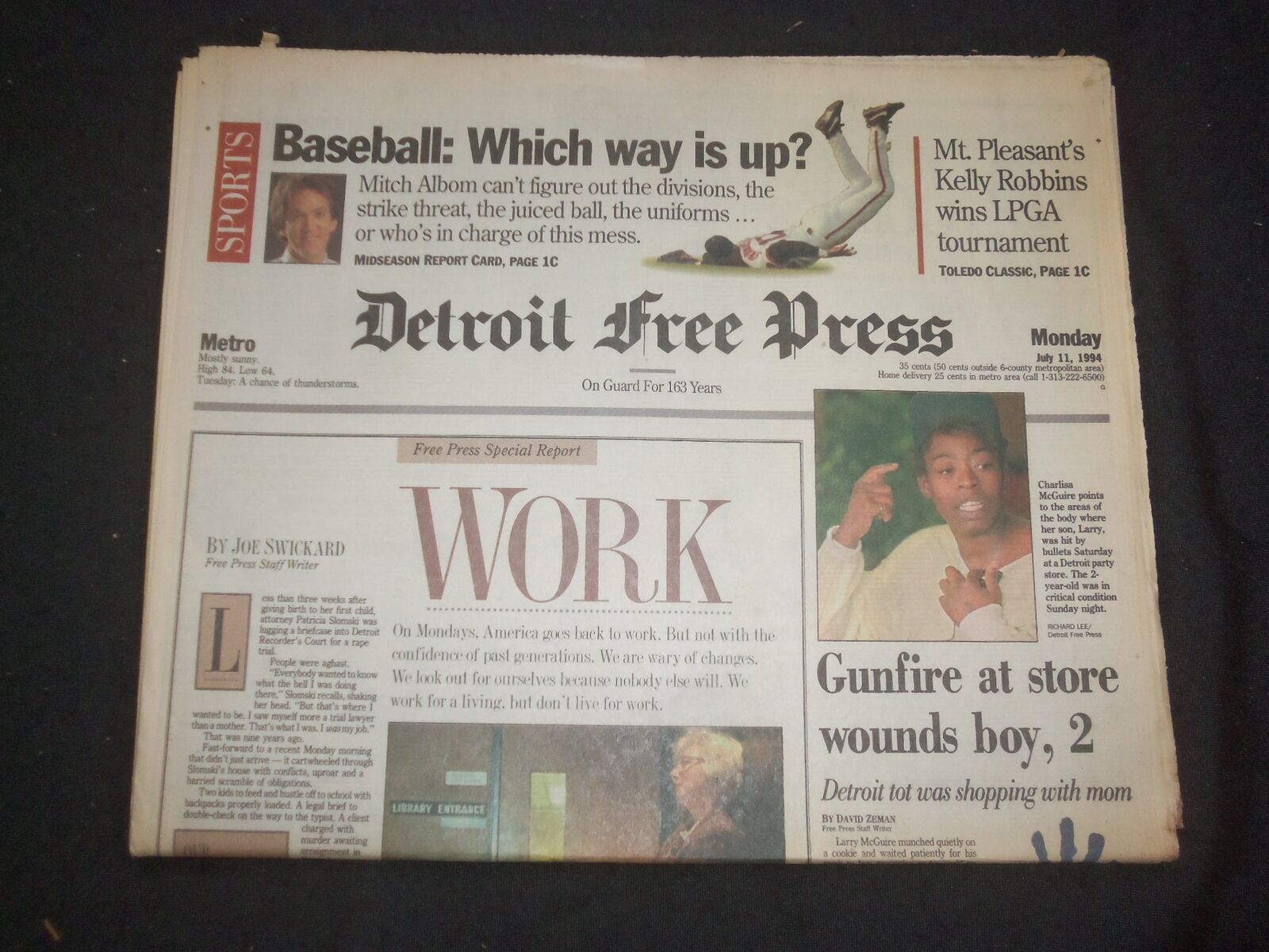 1994 JULY 11 DETROIT FREE PRESS NEWSPAPER - BASEBALL: WHICH WAY IS UP? - NP 7684
