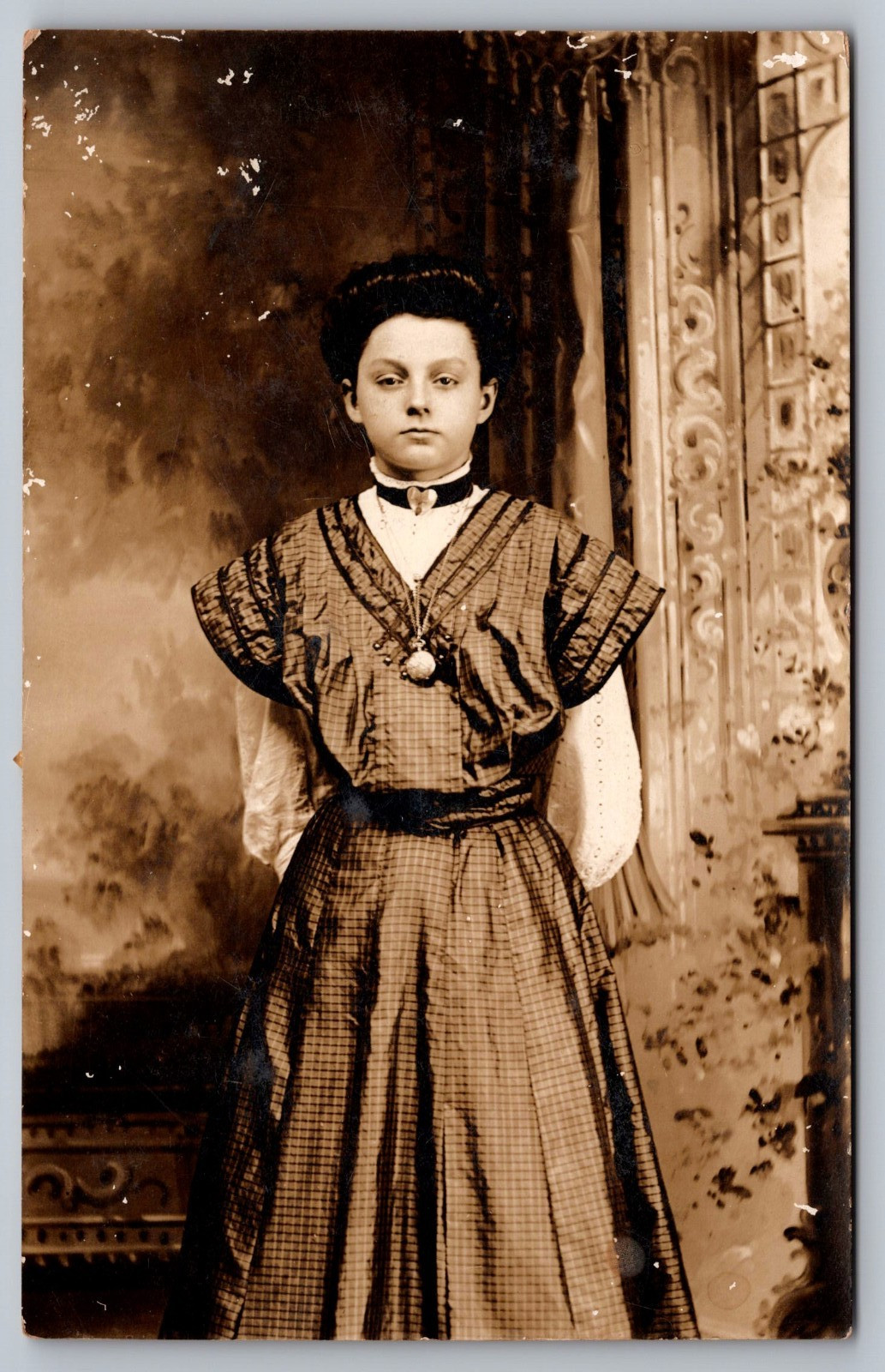 Beautiful Young Lady Girl, Victorian Dress~Locket c1904-18 Vintage RPPC Postcard Beautiful Young Lady Girl, Victorian Dress~Locket c1904-18 Vintage RPPC Postcard