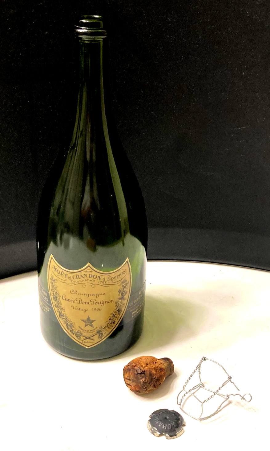 CUVEE DOM PERIGNON CHAMPAGNE VINTAGE 1966 EMPTY BOTTLE CORK, CAGE & CROWN