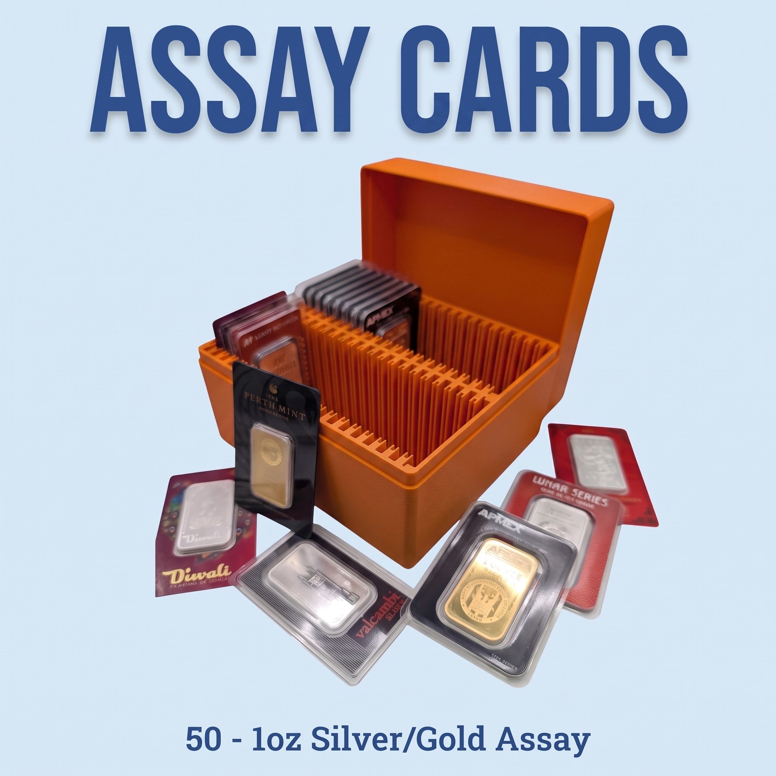 1oz Gold & Silver Bar Assay Card Box - 50 Slot - PAMP Valcambi Perth Mint 1oz Gold & Silver Bar Assay Card Box - 50 Slot - PAMP Valcambi Perth Mint