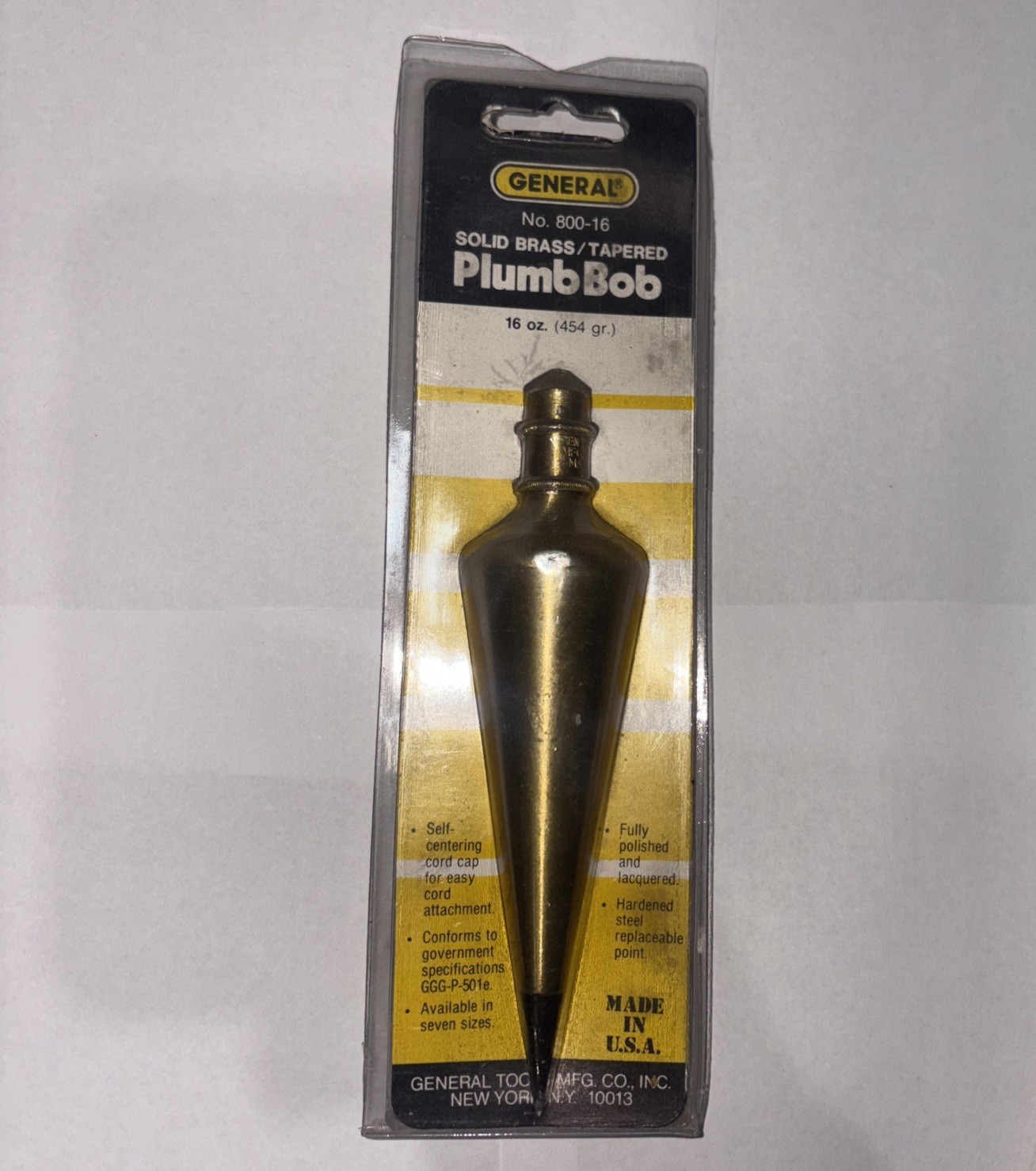 Vintage tool old general hardware #800 16 oz brass plumb bob steel tip nice Vintage tool old general hardware #800 16 oz brass plumb bob steel tip nice