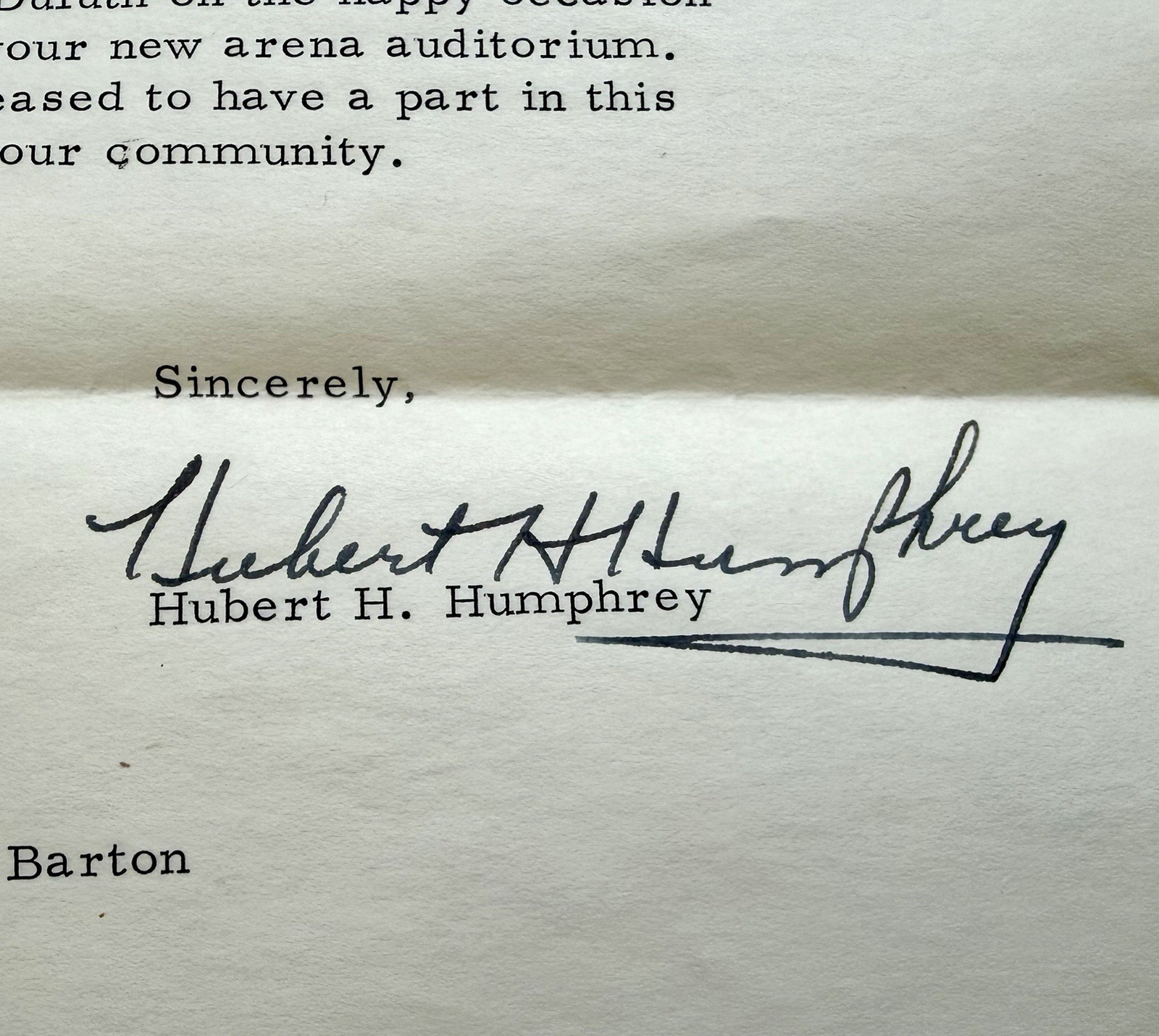 Vtg 1966 Hubert H Humphrey Signed Vice President Letter & Envelope Duluth MN * Vtg 1966 Hubert H Humphrey Signed Vice President Letter & Envelope Duluth MN *