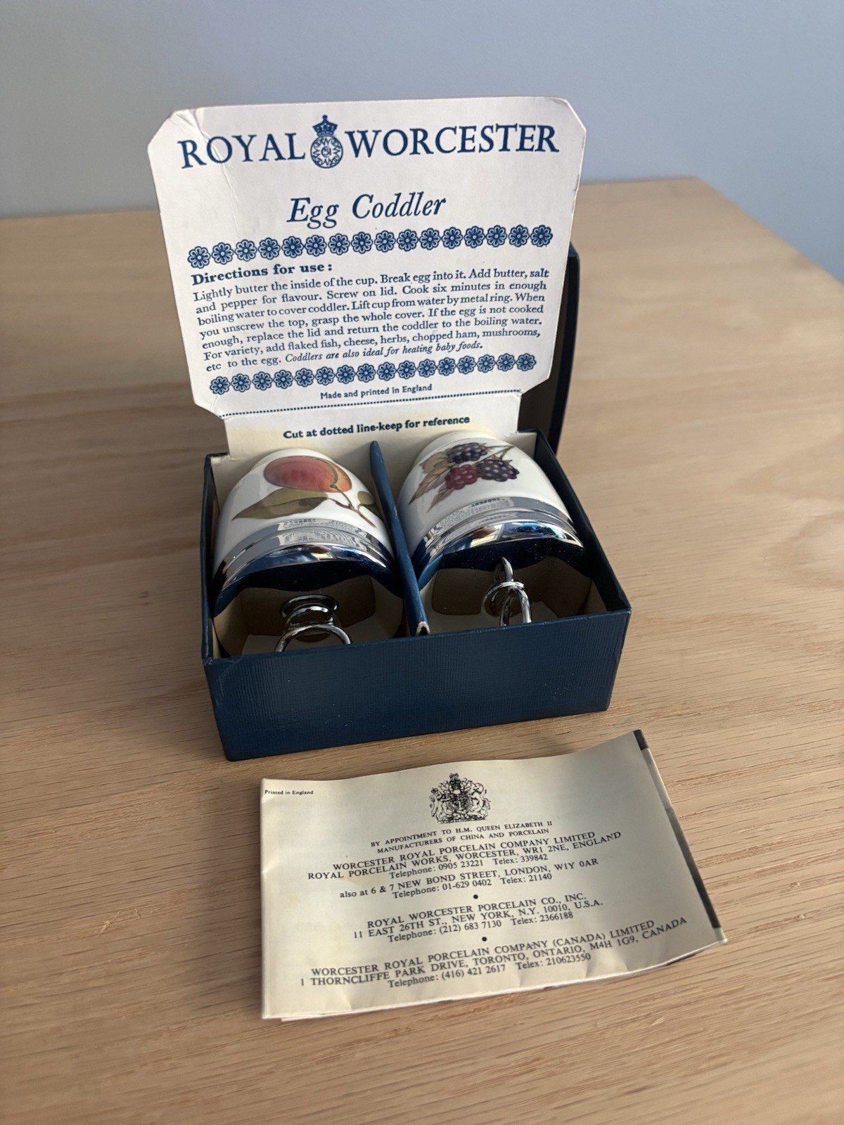 ROYAL WORCESTER Egg Coddler Pair - Porcelain - Evesham - Made in England - NIB