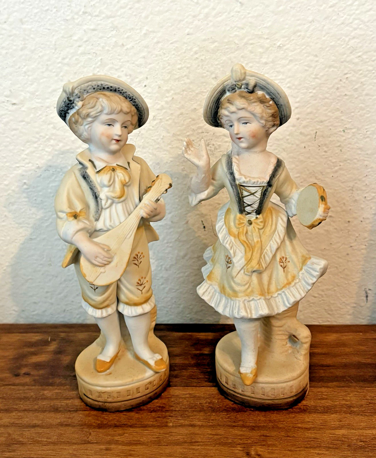 PAIR Vintage Lipper & Mann L&M Bisque Porcelain Figurines, Children w Instrument PAIR Vintage Lipper & Mann L&M Bisque Porcelain Figurines, Children w Instrument