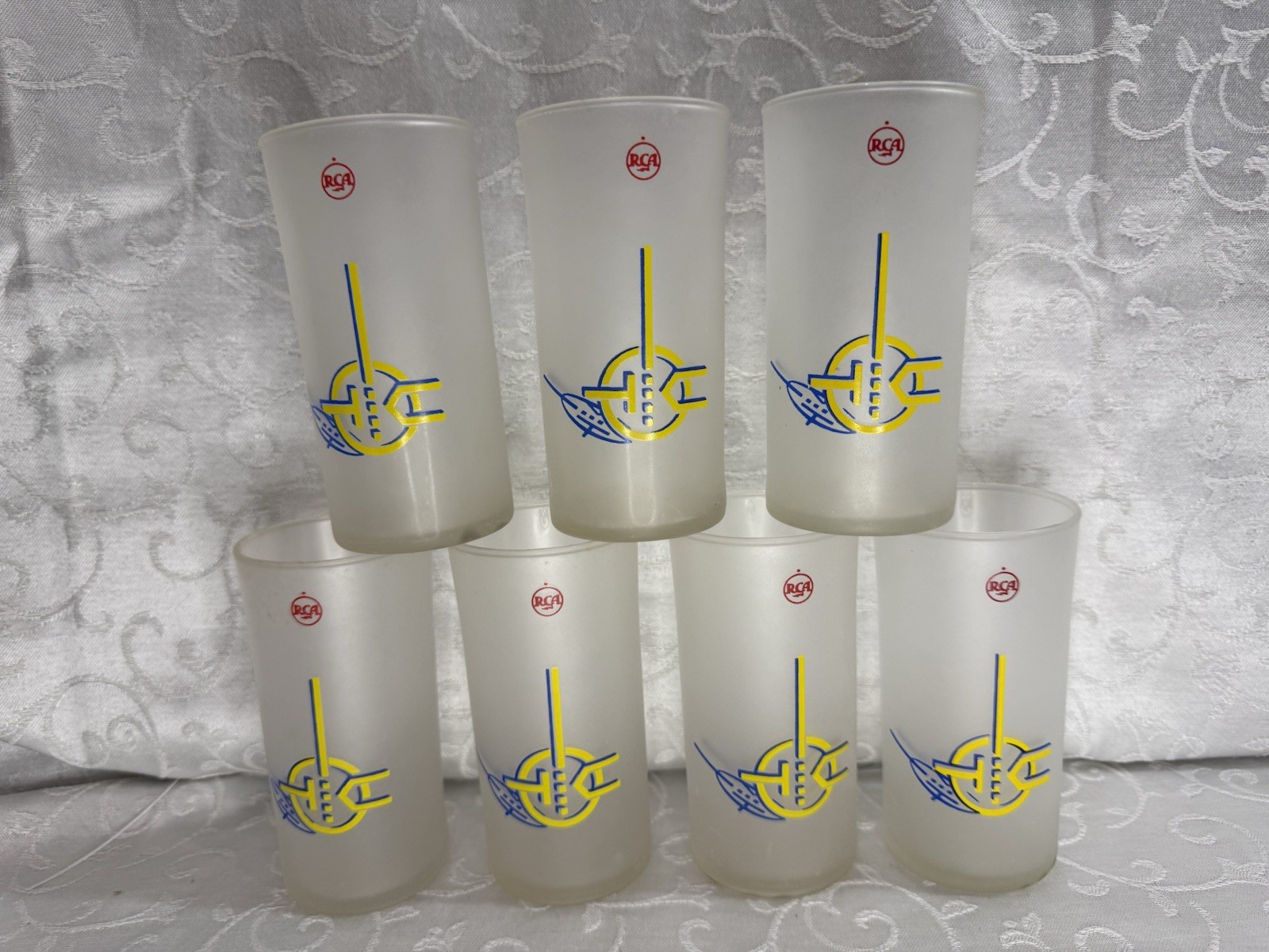 Vintage RCA 1939 New York World's Fair Frosted Glass Set of 7 - 6 Ounces Each Vintage RCA 1939 New York World's Fair Frosted Glass Set of 7 - 6 Ounces Each
