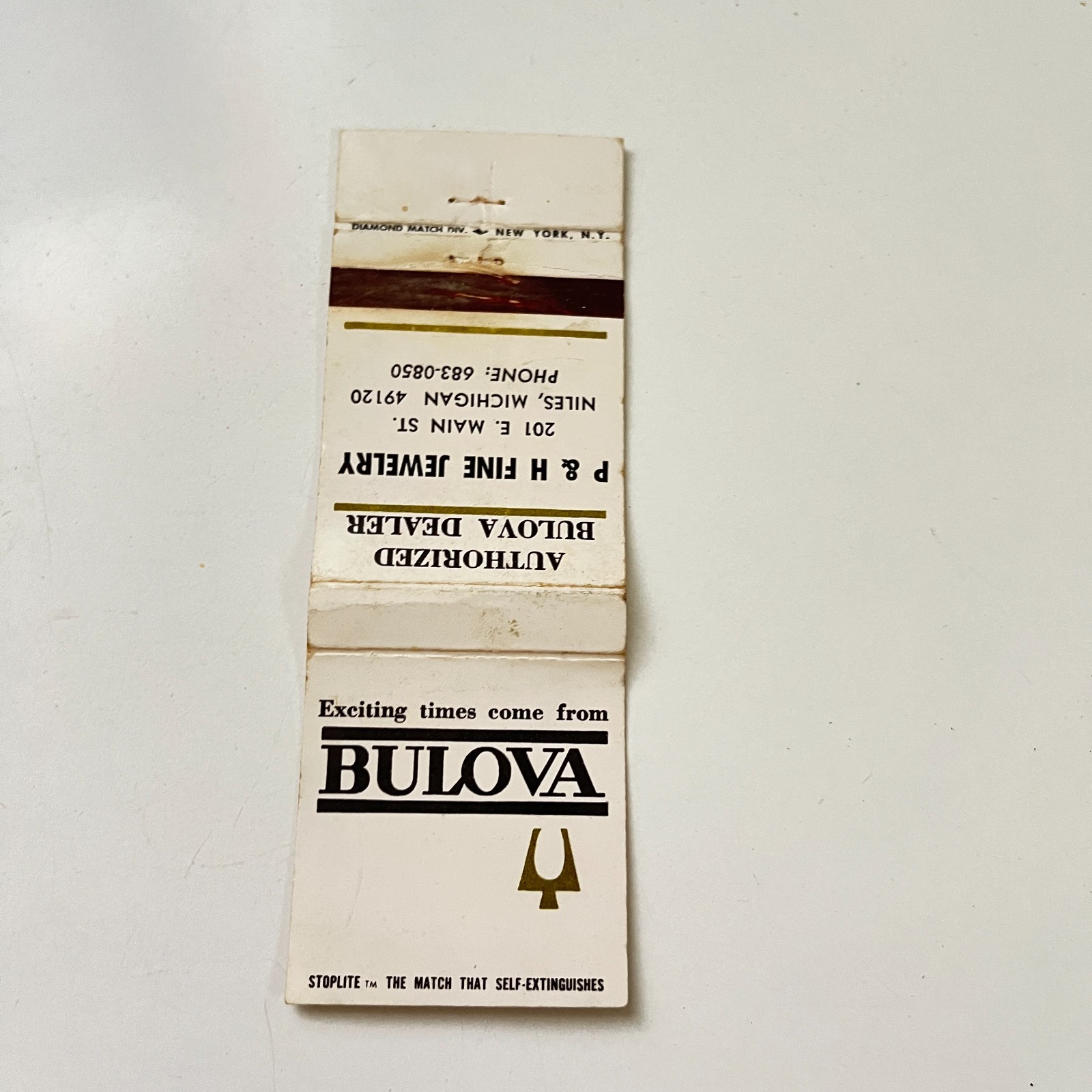 P&H Fine Jewelry Auth Bulova Dealer Niles MI Vintage Matchbook Cover TMB95-6 P&H Fine Jewelry Auth Bulova Dealer Niles MI Vintage Matchbook Cover TMB95-6