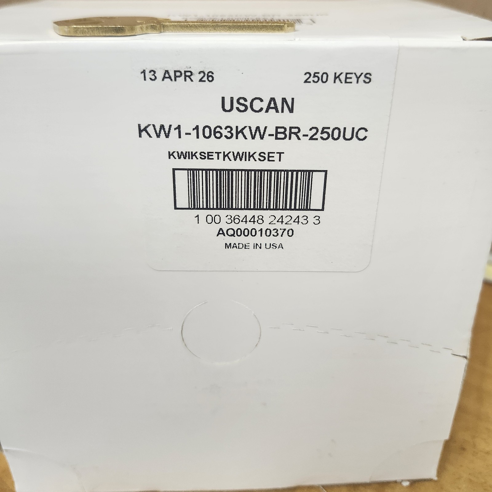 Kwikset KW1-1063KW-BR-250UC 4@250 1000 Total Keys Kwikset KW1-1063KW-BR-250UC 4@250 1000 Total Keys