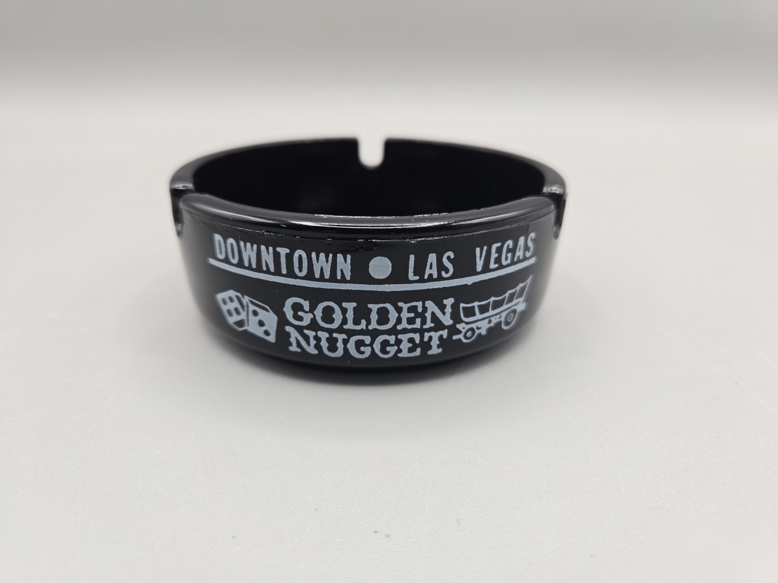 Vintage Golden Nugget Saloon Downtown Las Vegas Nevada Black Glass Ashtray