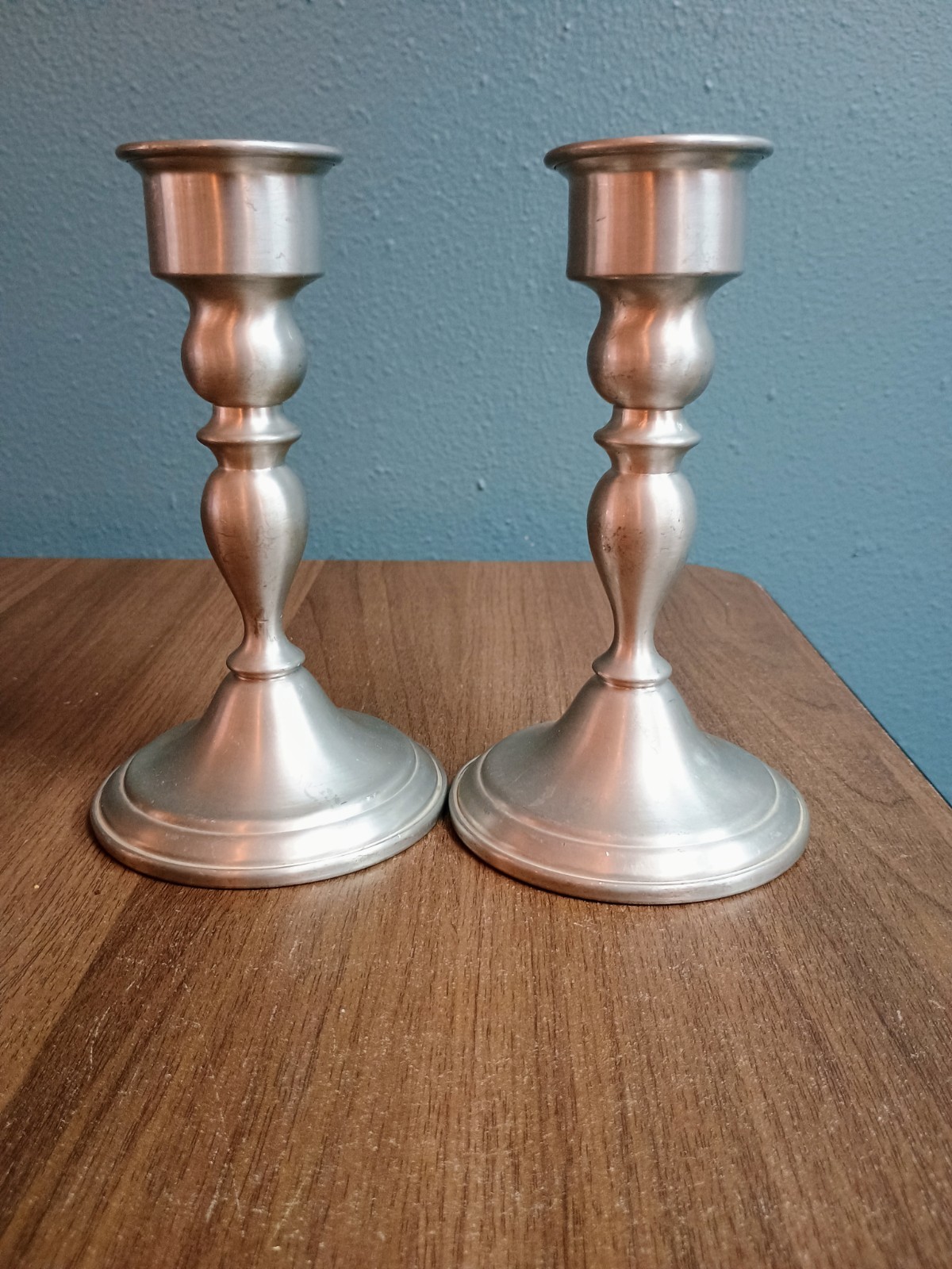 Vintage Pair Web Pewter Weighted Candlesticks Candle Holders Colonial Baluster Vintage Pair Web Pewter Weighted Candlesticks Candle Holders Colonial Baluster