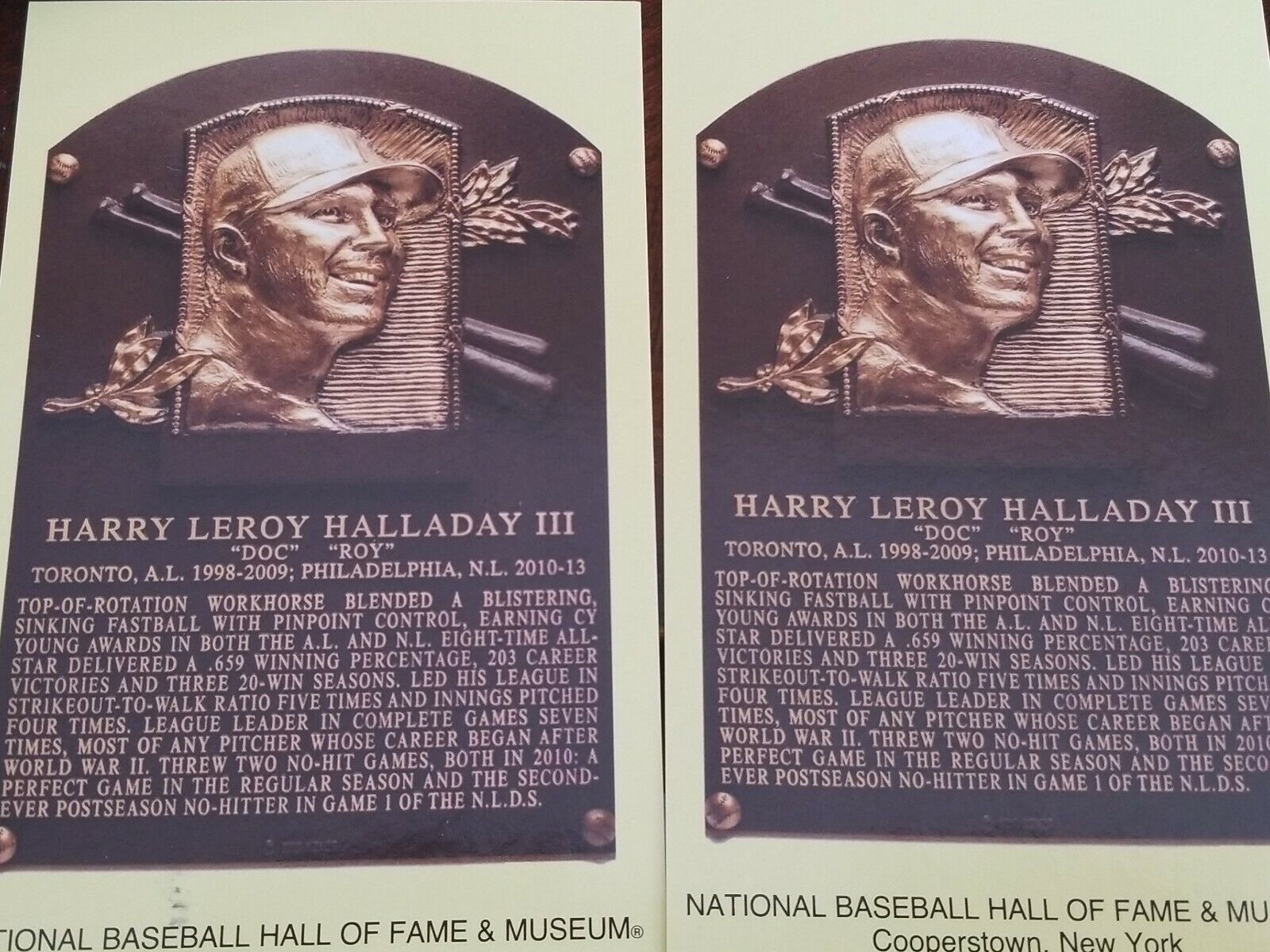 lot 2 Roy Halladay induction day stamped cancelation stamp postcard plaque hof