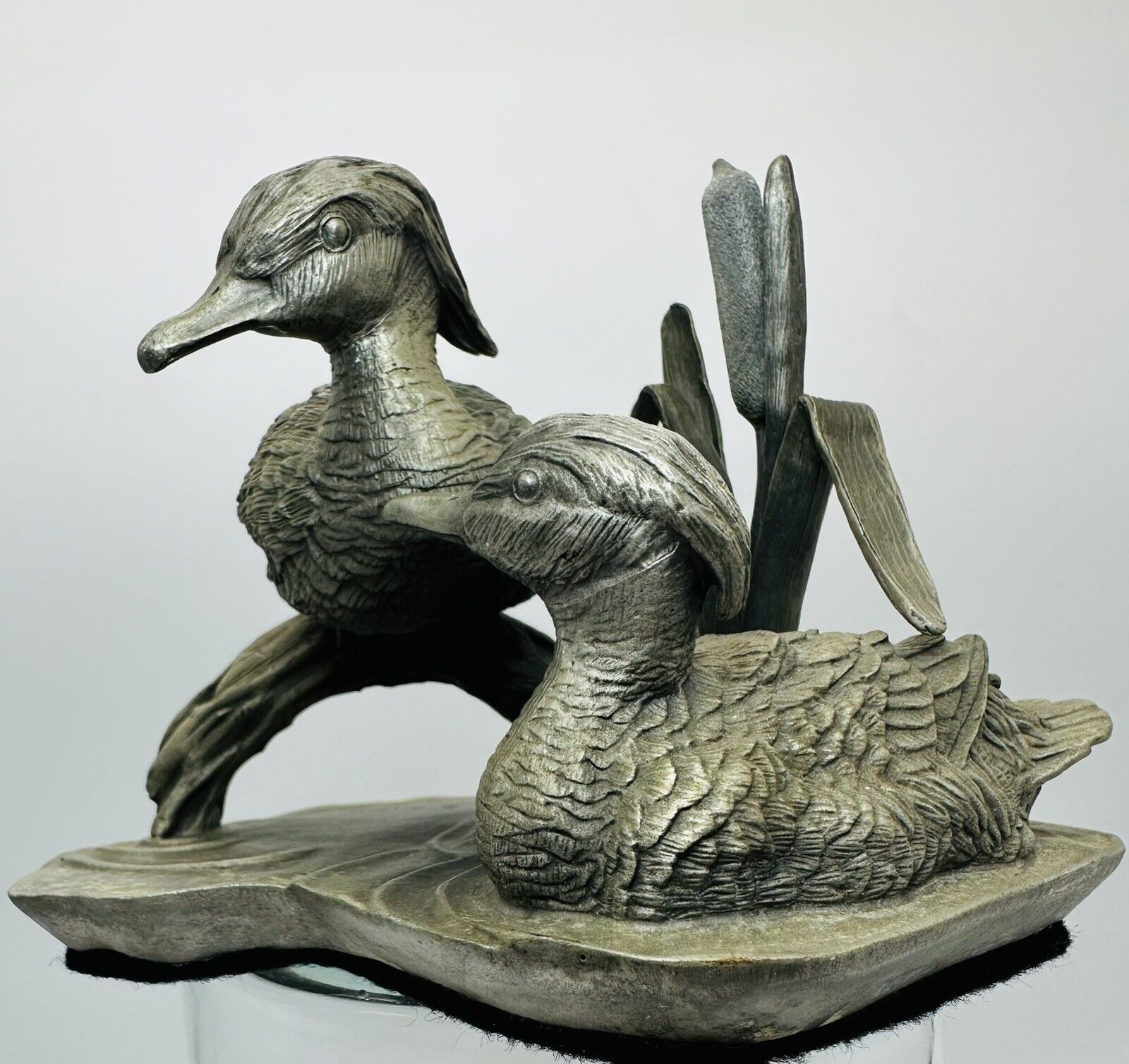 1976 Lance Fine Pewter Ducks Sculpture Signed Burgues Metal Drake Duck Statue ￼