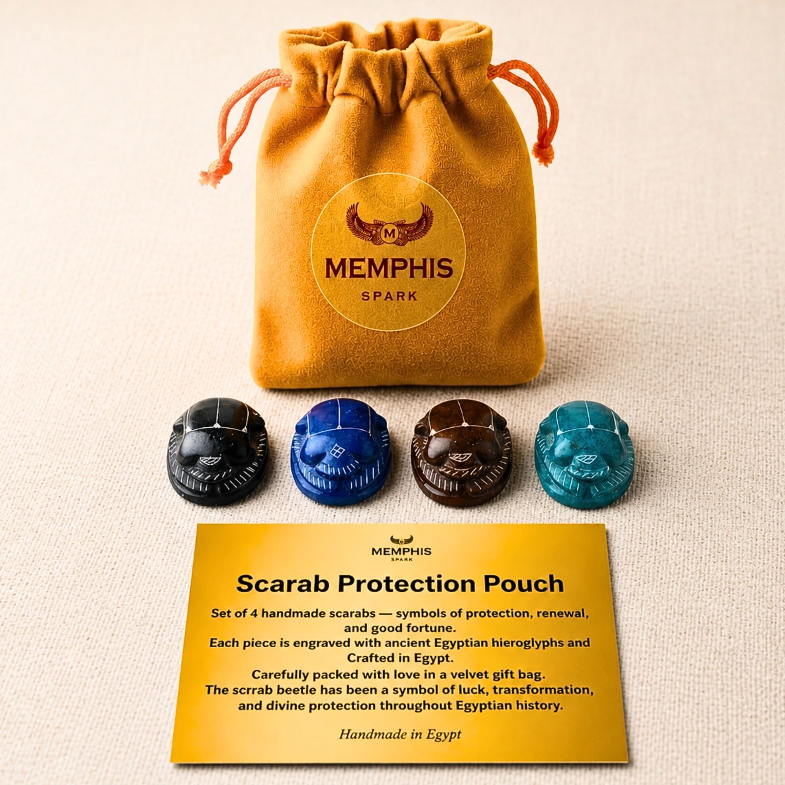 Scarab Protection Pouch Set of 4 Handmade Egyptian Stone Amulets Hieroglyph Arts Scarab Protection Pouch Set of 4 Handmade Egyptian Stone Amulets Hieroglyph Arts