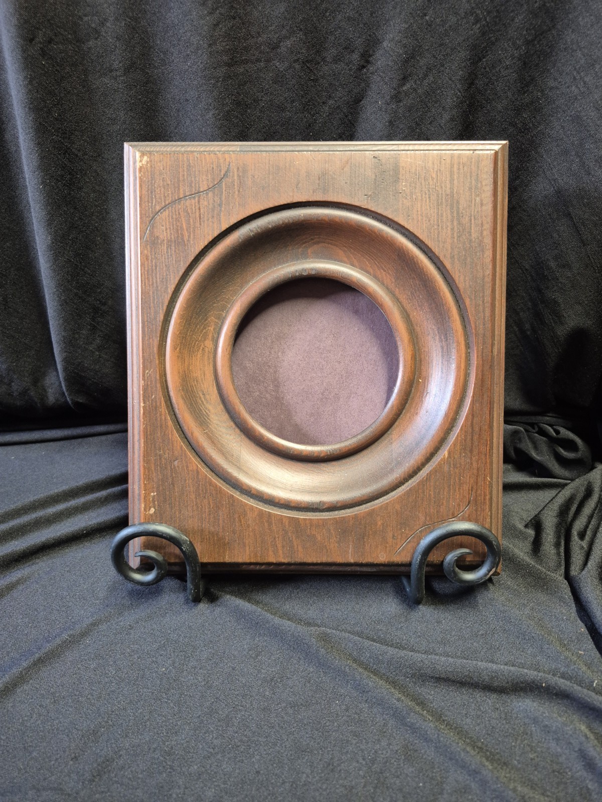 Antique Victorian Walnut Wood Picture Frame Round Portrait Opening Deep Well...