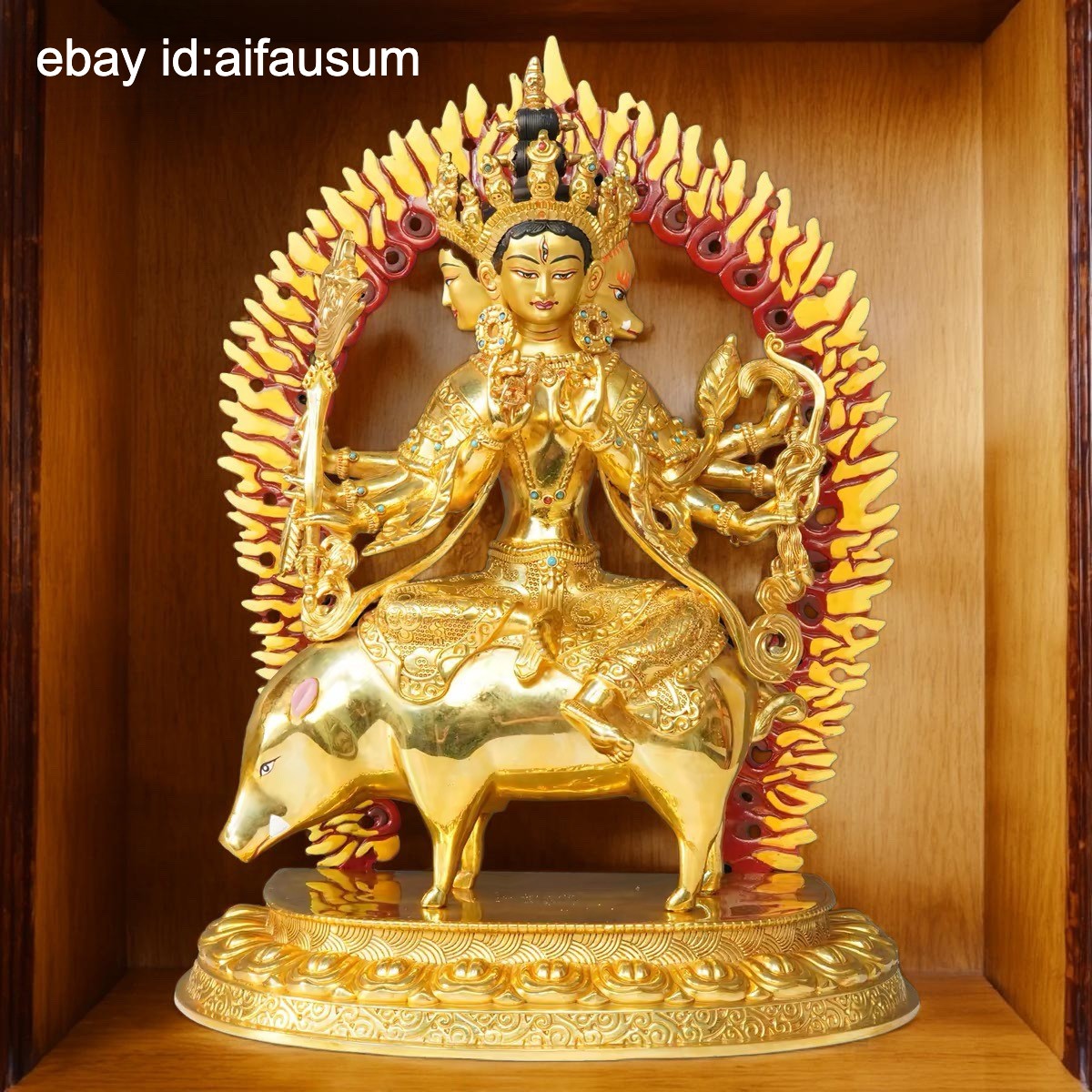 23cm Copper Gilt Engraved Marici Bodhisattva Statue Tibetan Goddess of Light 23cm Copper Gilt Engraved Marici Bodhisattva Statue Tibetan Goddess of Light