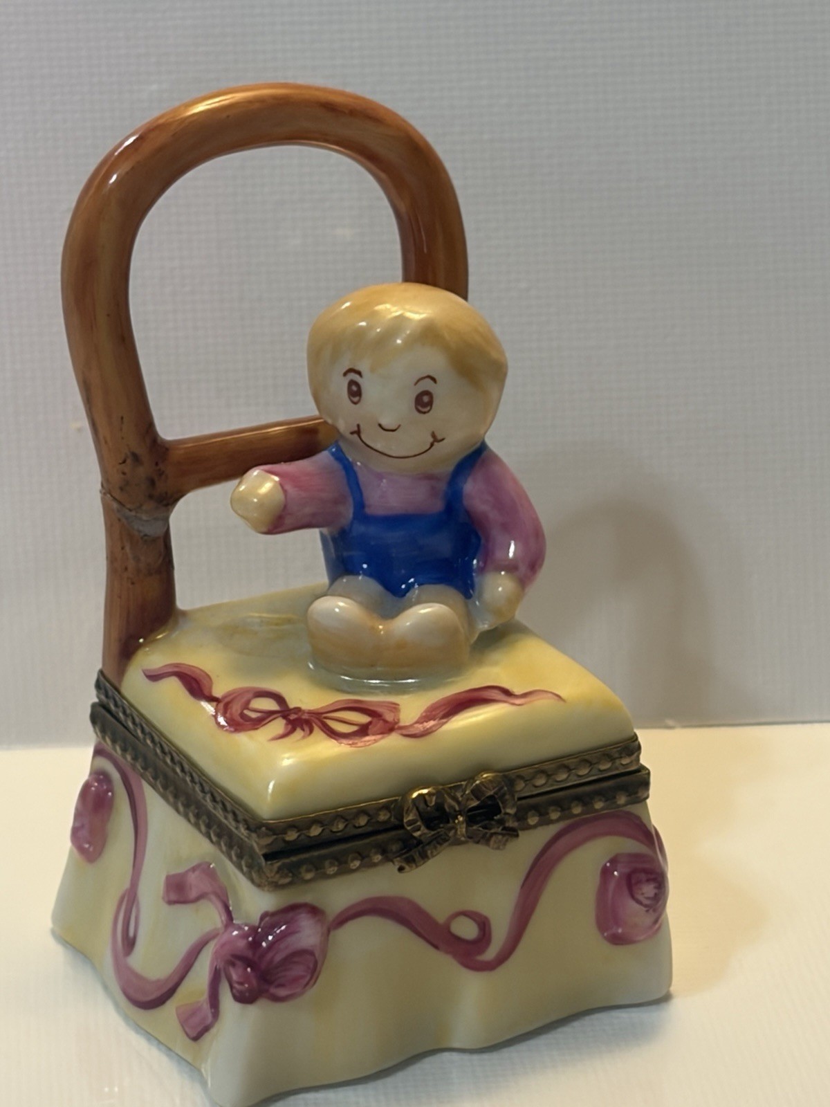(repaired ) Vintage Limoges Doll In Chair Box (repaired ) Vintage Limoges Doll In Chair Box