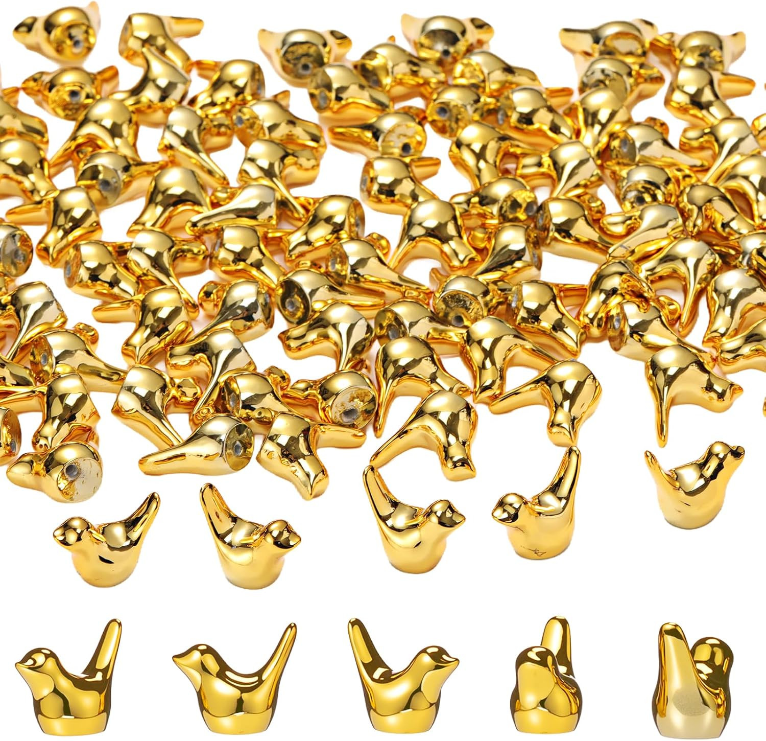 300 Pcs Gold Mini Bird Figurines Miniature Resin Bird Statues