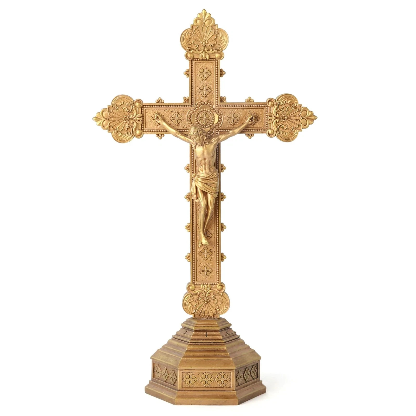 BC Catholic Jesus Crucifix Standing Cross for Home Altar, Gold Crucifix Decor... BC Catholic Jesus Crucifix Standing Cross for Home Altar, Gold Crucifix Decor...