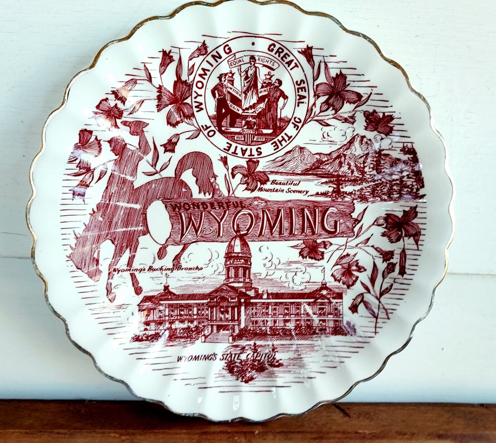 Vtg State Plate Wyoming Travel Souvenir 7\