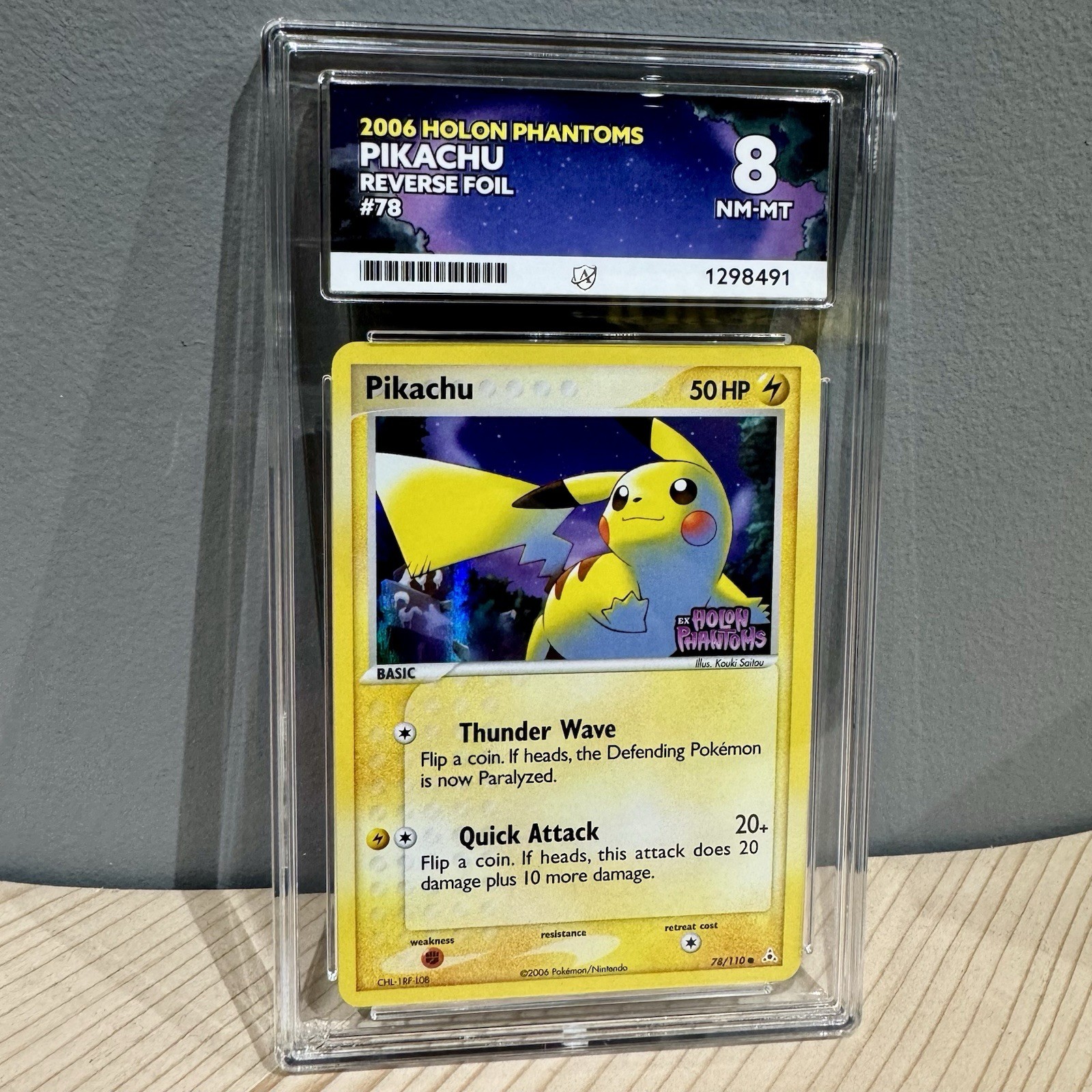 Pikachu Reverse Holo 2006 Stamped 78/110 Ex Holon Phantoms Pokemon PSA ACE 8 Pikachu Reverse Holo 2006 Stamped 78/110 Ex Holon Phantoms Pokemon PSA ACE 8