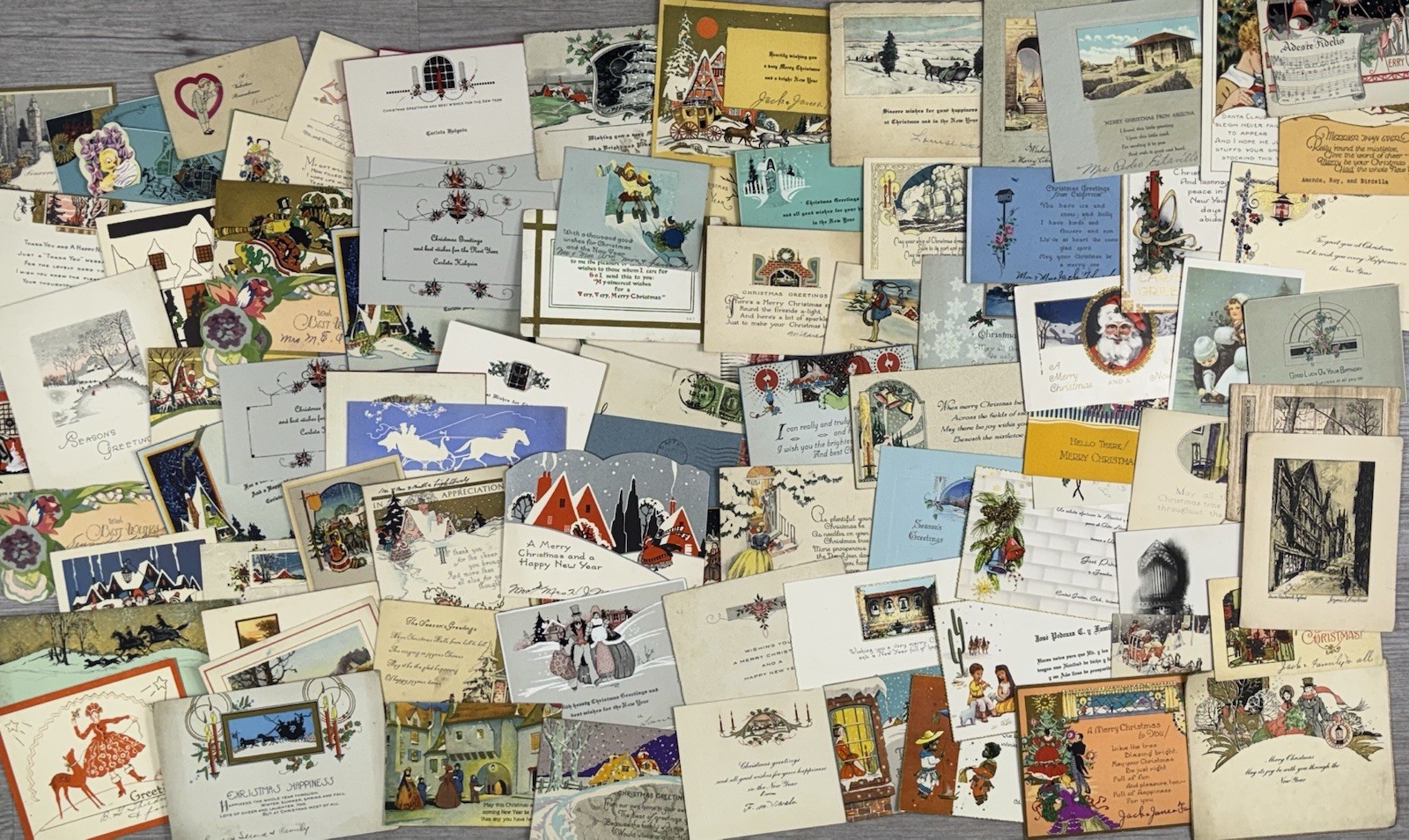 Vintage Holiday Cardstock Ephemera Postcard Style Cards LRG Lot Scrapbooking