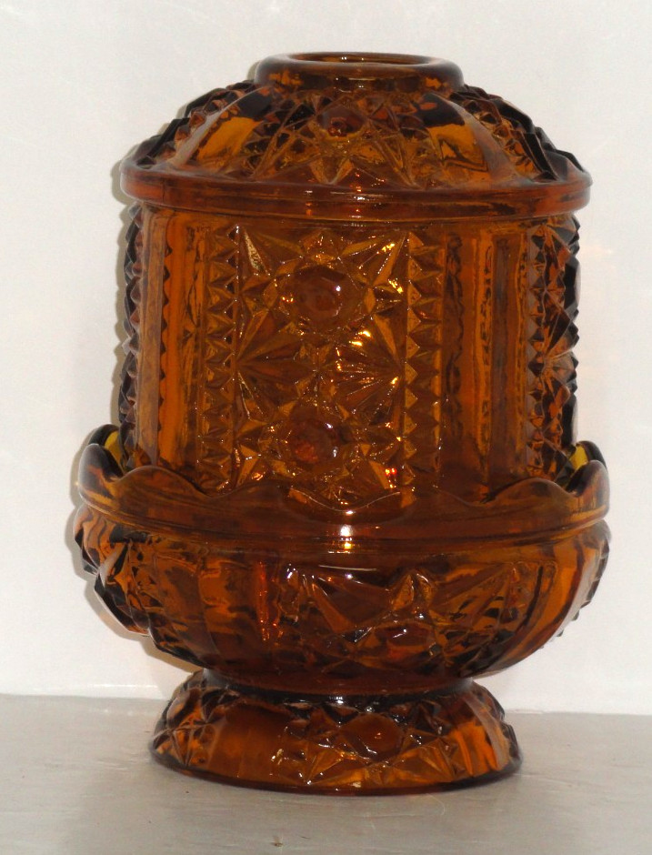 Vintage Indiana Glass Large Golden Amber Stars And Bars Fairy Lamp 6 1/2 \'\'Tall Vintage Indiana Glass Large Golden Amber Stars And Bars Fairy Lamp 6 1/2 \'\'Tall