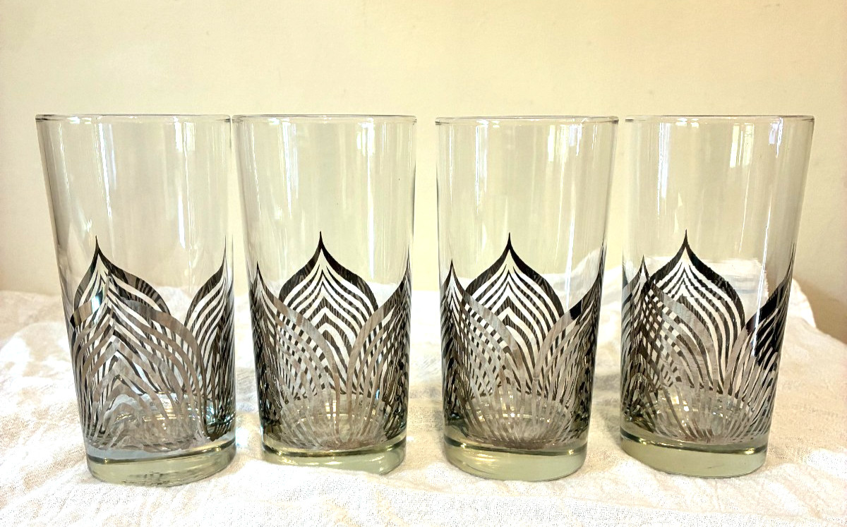 Vintage Georges Briard Set of 4 HighBall Tall Glasses MCM Silver Arches